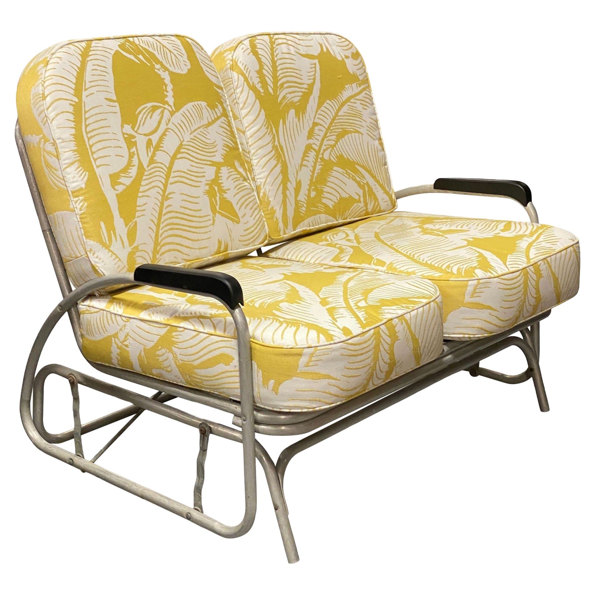 Aluminum Patio/Outdoor Sled Base Rocking Slider Settee w/ Speed Arms For Sale