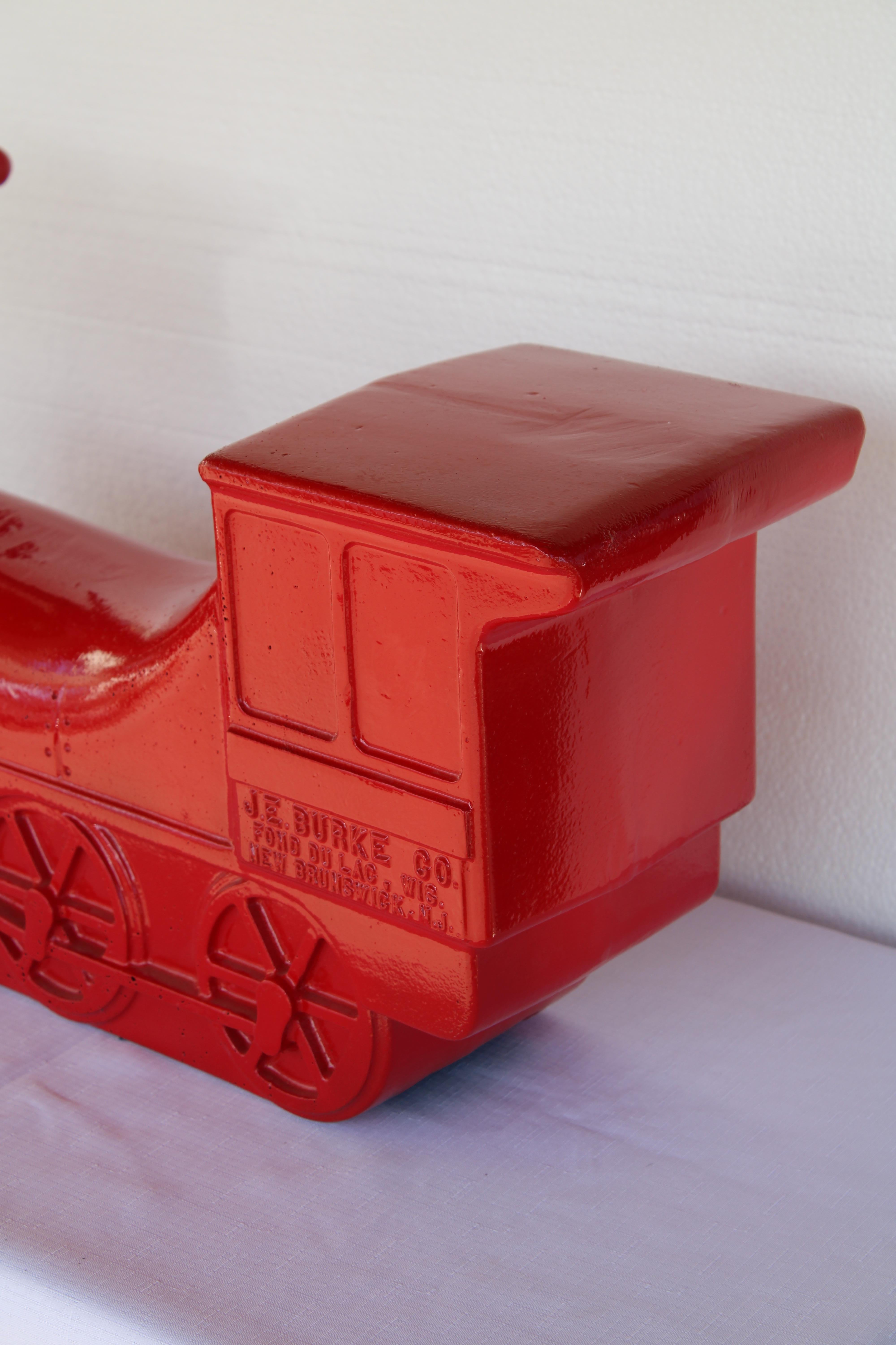 Modern Aluminum Red Locomotive Playground Toy Sculpture For Sale