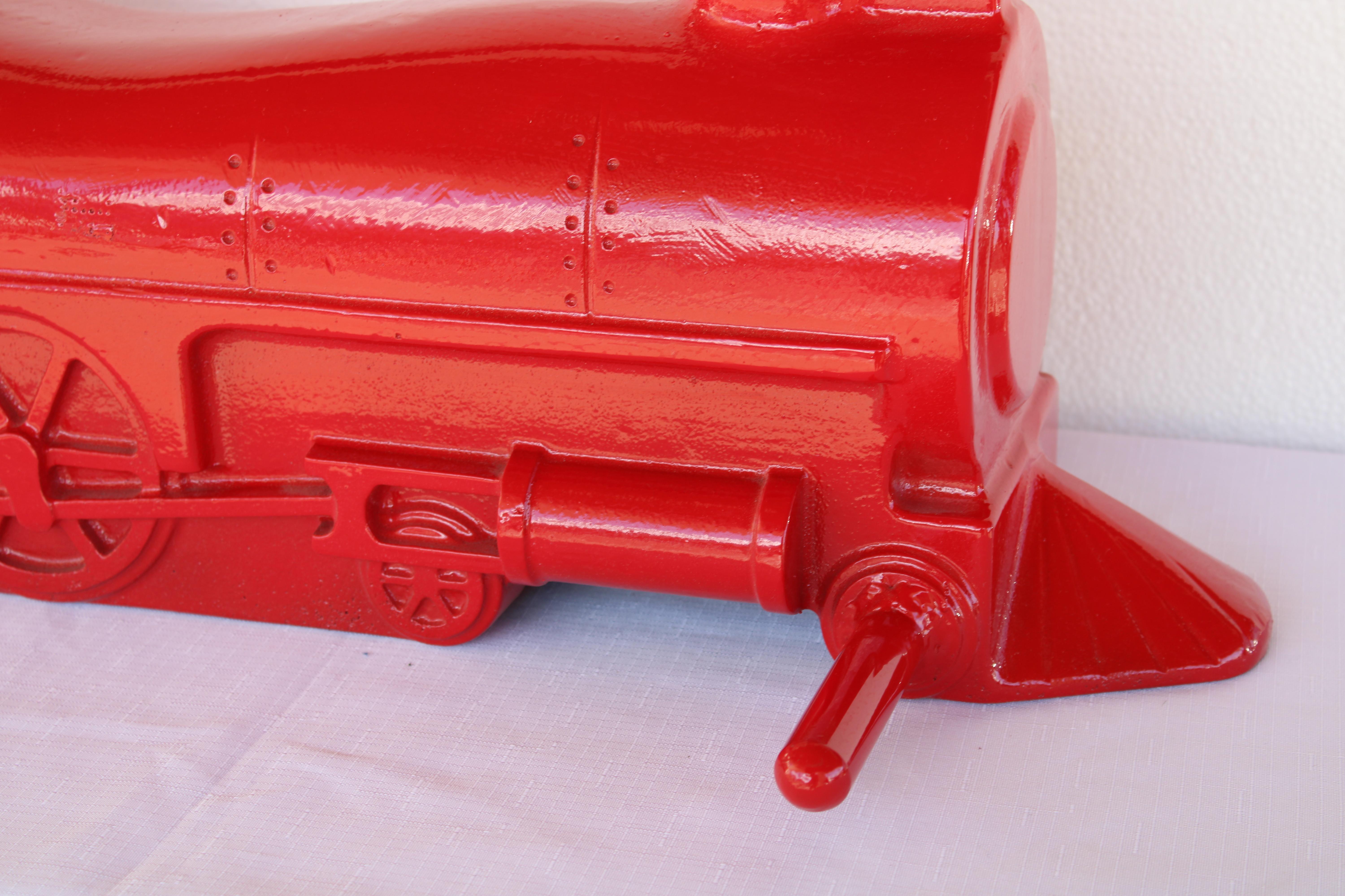 Mid-20th Century Aluminum Red Locomotive Playground Toy Sculpture For Sale