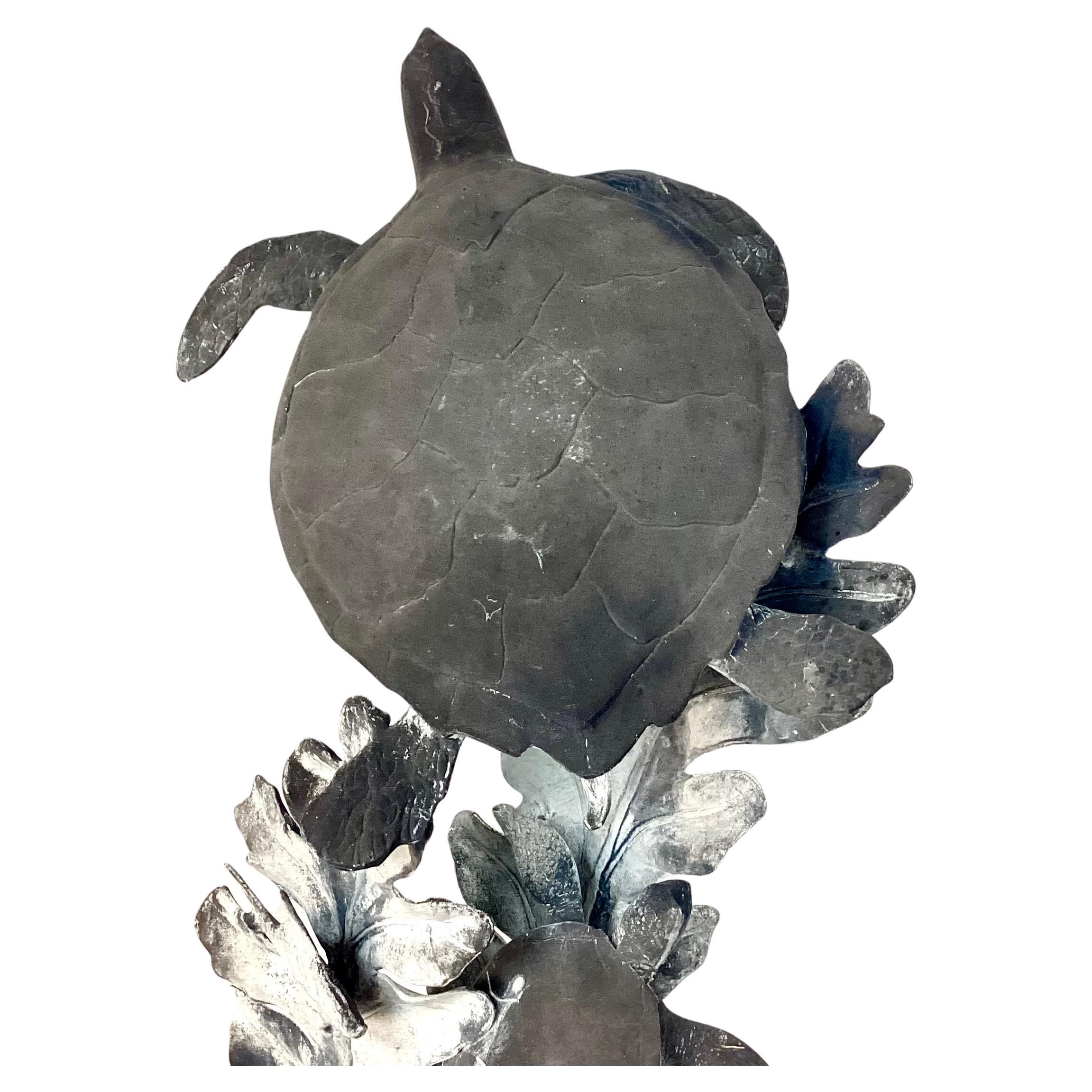 American Aluminum Sea Turtle And Fish Sculpture