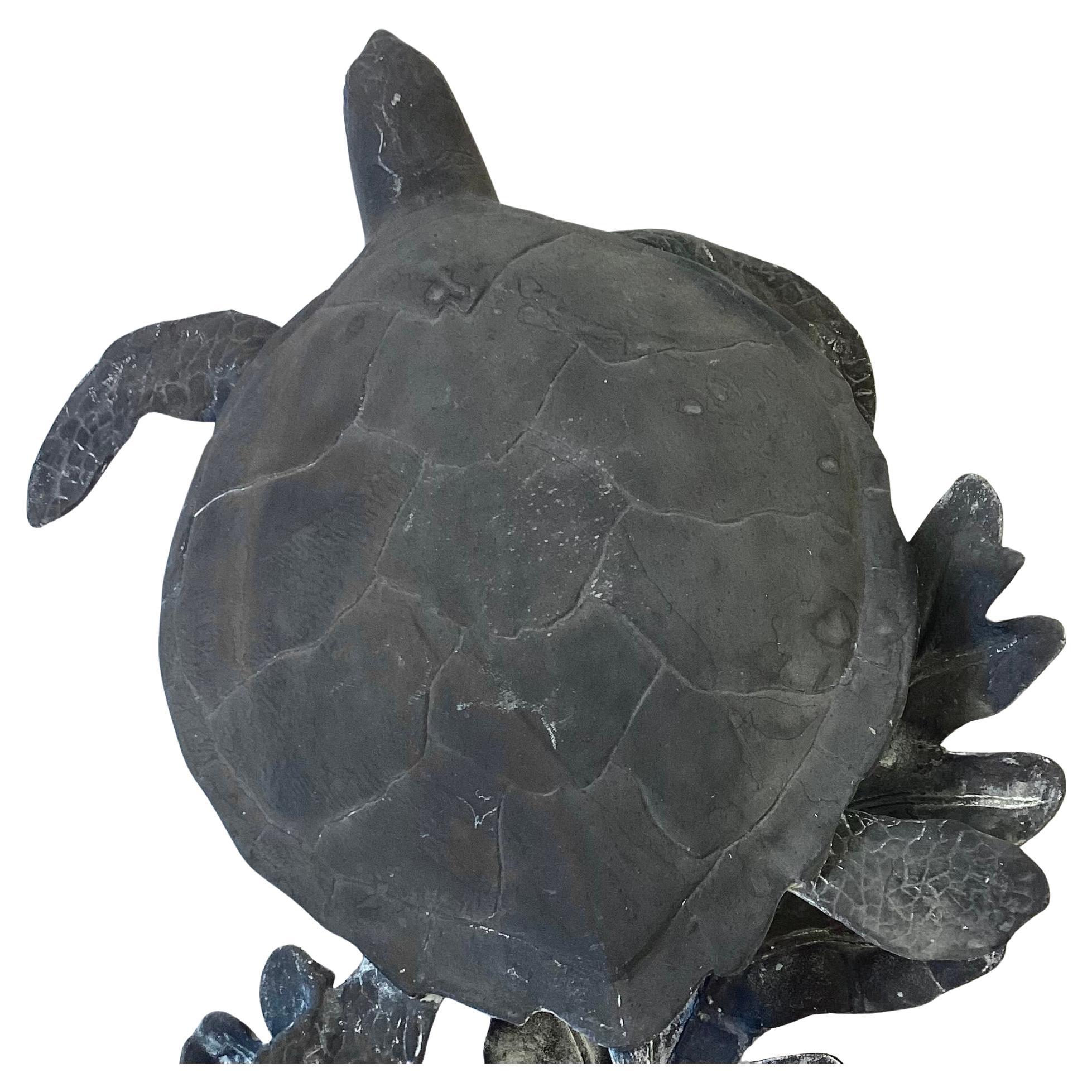 Aluminum Sea Turtle And Fish Sculpture In Good Condition In Bradenton, FL