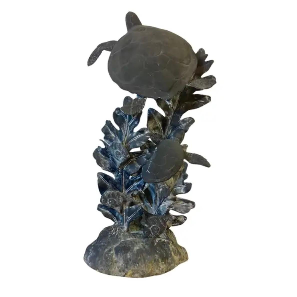 Aluminum Sea Turtle And Fish Sculpture 1