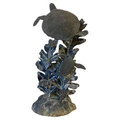 Aluminum Sea Turtle And Fish Sculpture