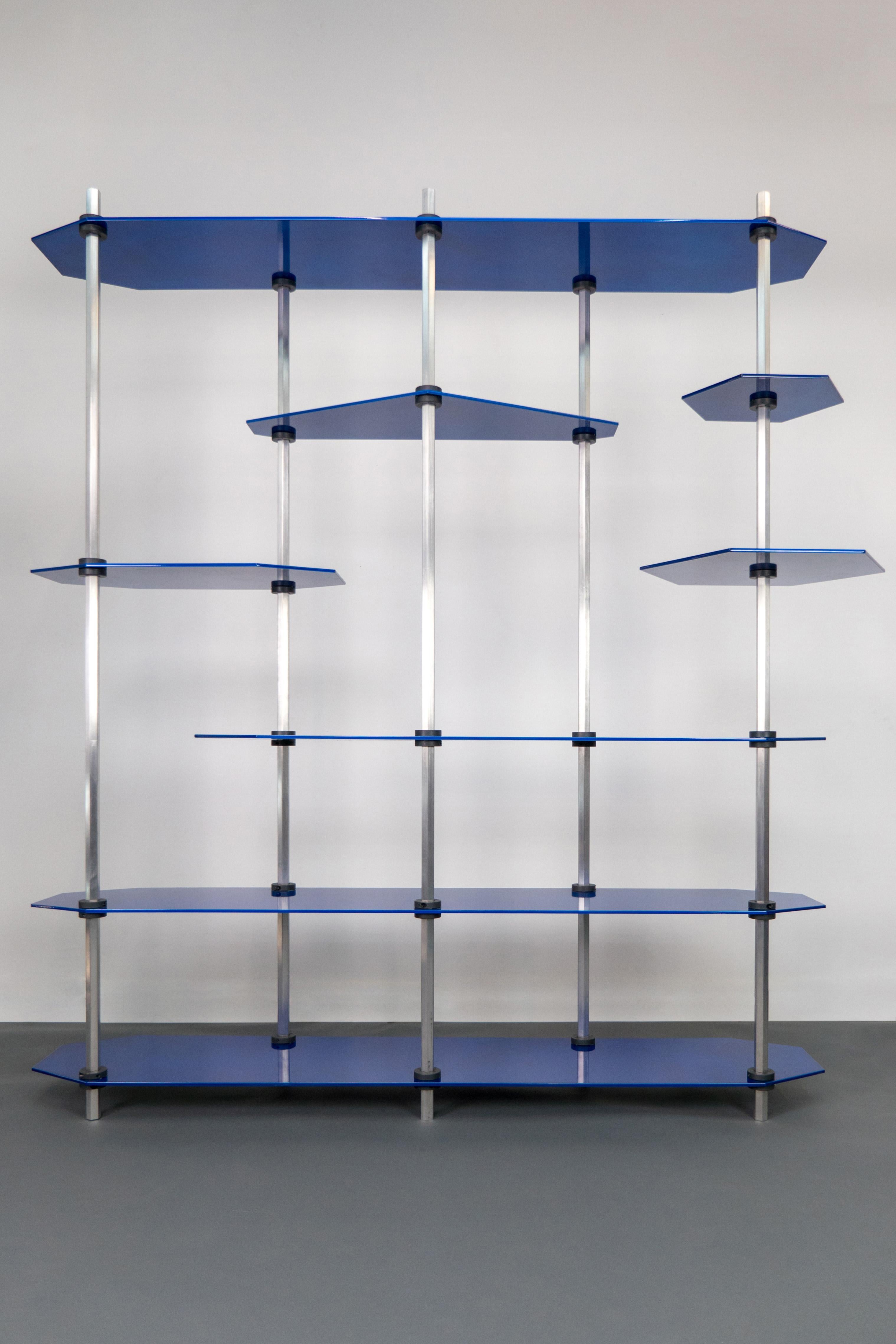 Modular Shelving in Metallic Blue Glaze by Birnam Wood Studio In New Condition For Sale In Ridgewood, NY