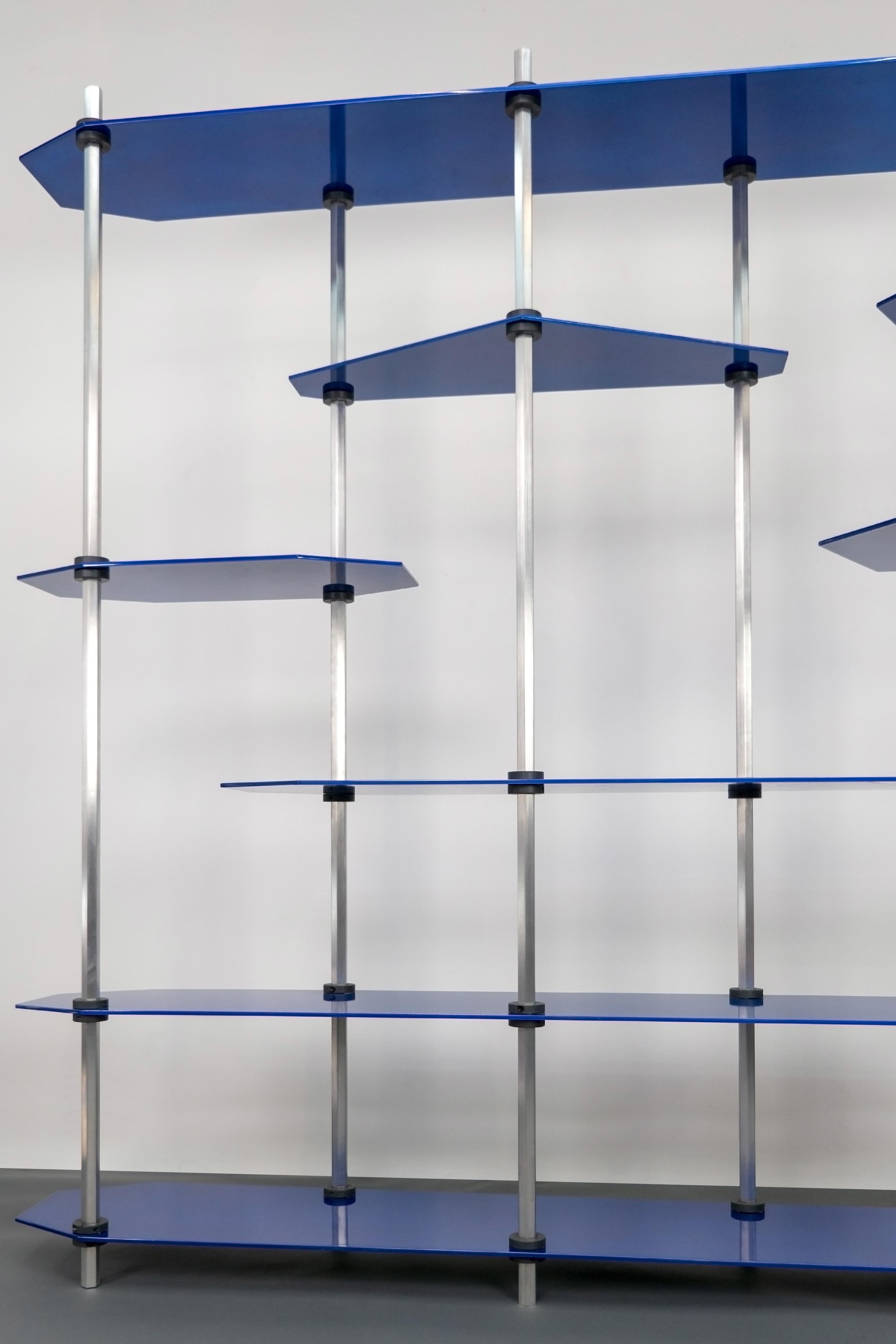 Contemporary Modular Shelving in Metallic Blue Glaze by Birnam Wood Studio For Sale