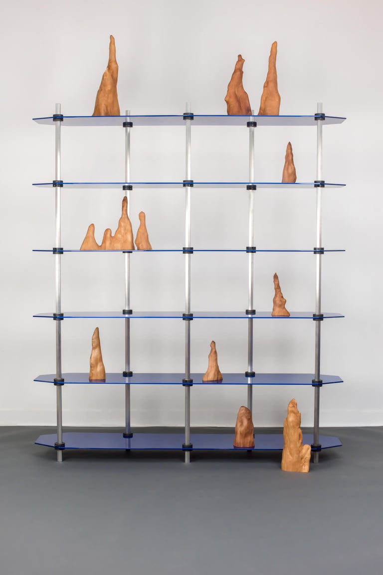 Aluminum Shelving in Metallic Blue Glaze Modular Bookshelf Birnam