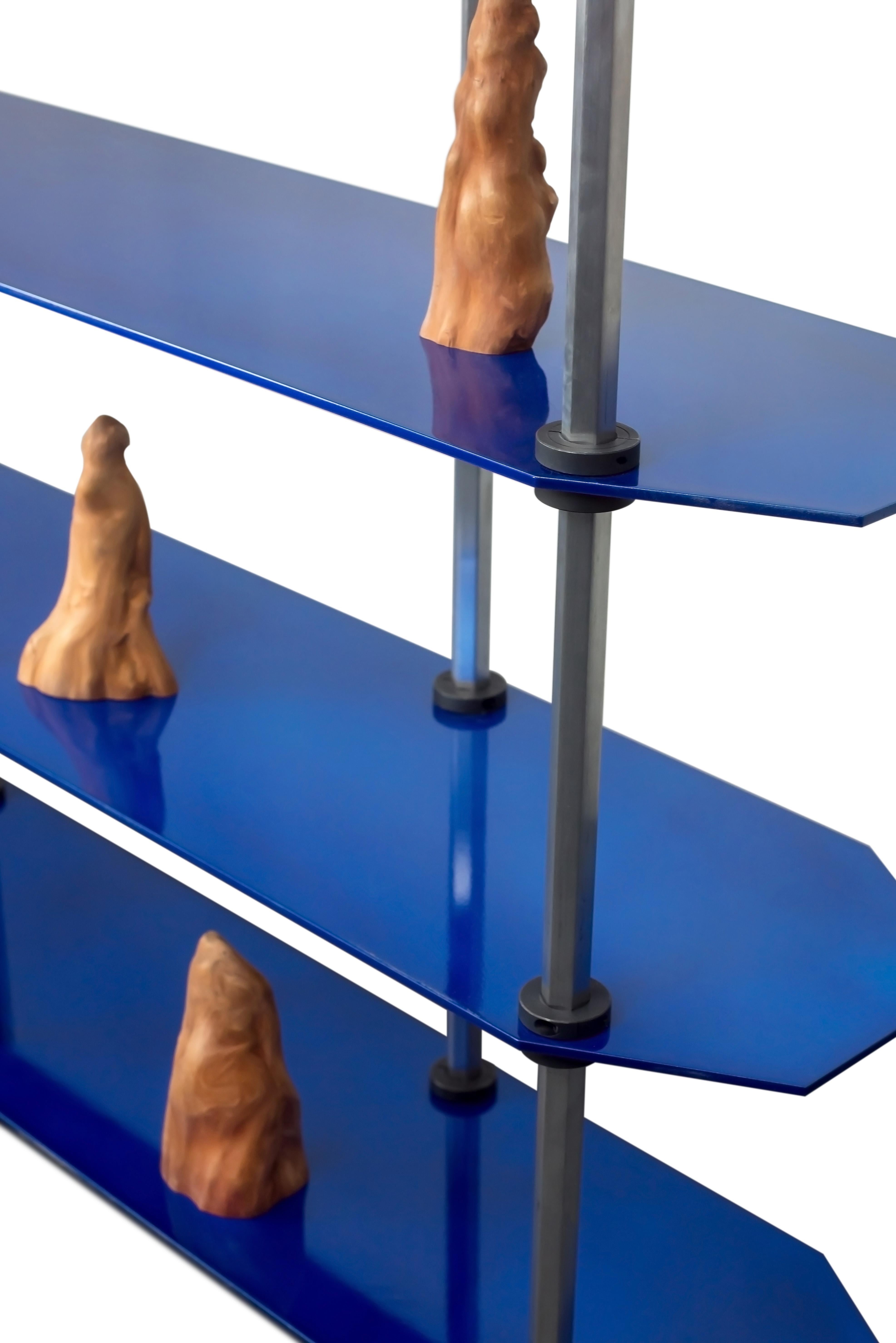 Modular Shelving in Metallic Blue Glaze by Birnam Wood Studio For Sale 5