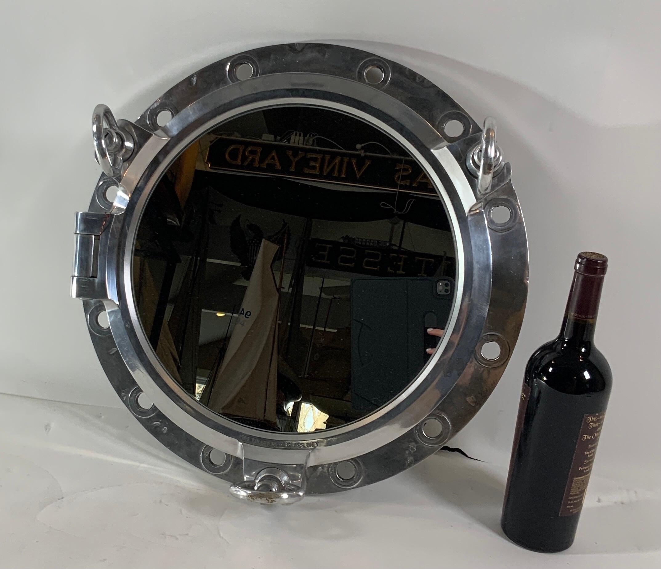 Aluminum Ship's Porthole Mirror In Good Condition For Sale In Norwell, MA