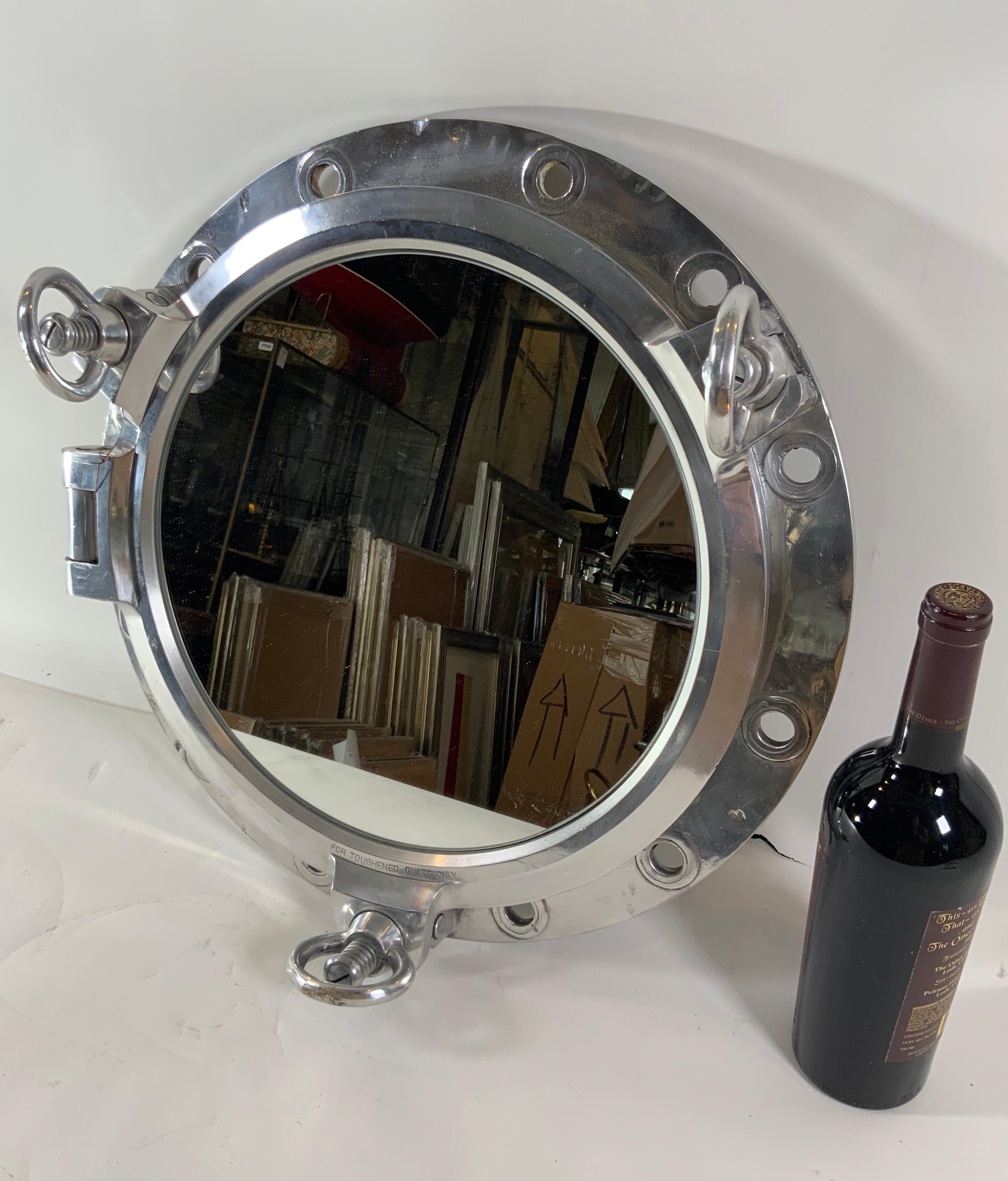 Mid-20th Century Aluminum Ship's Porthole Mirror For Sale