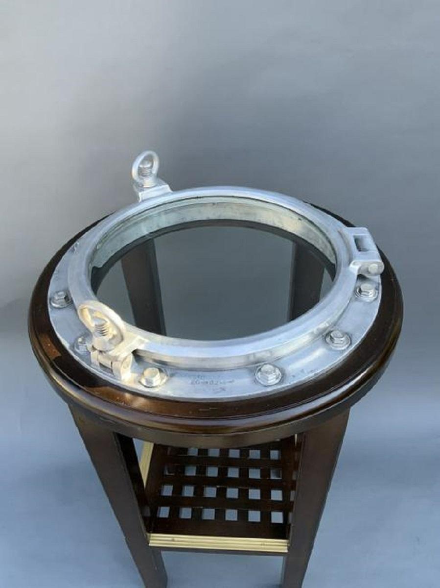 Aluminum Ship's Porthole Table In Excellent Condition For Sale In Norwell, MA