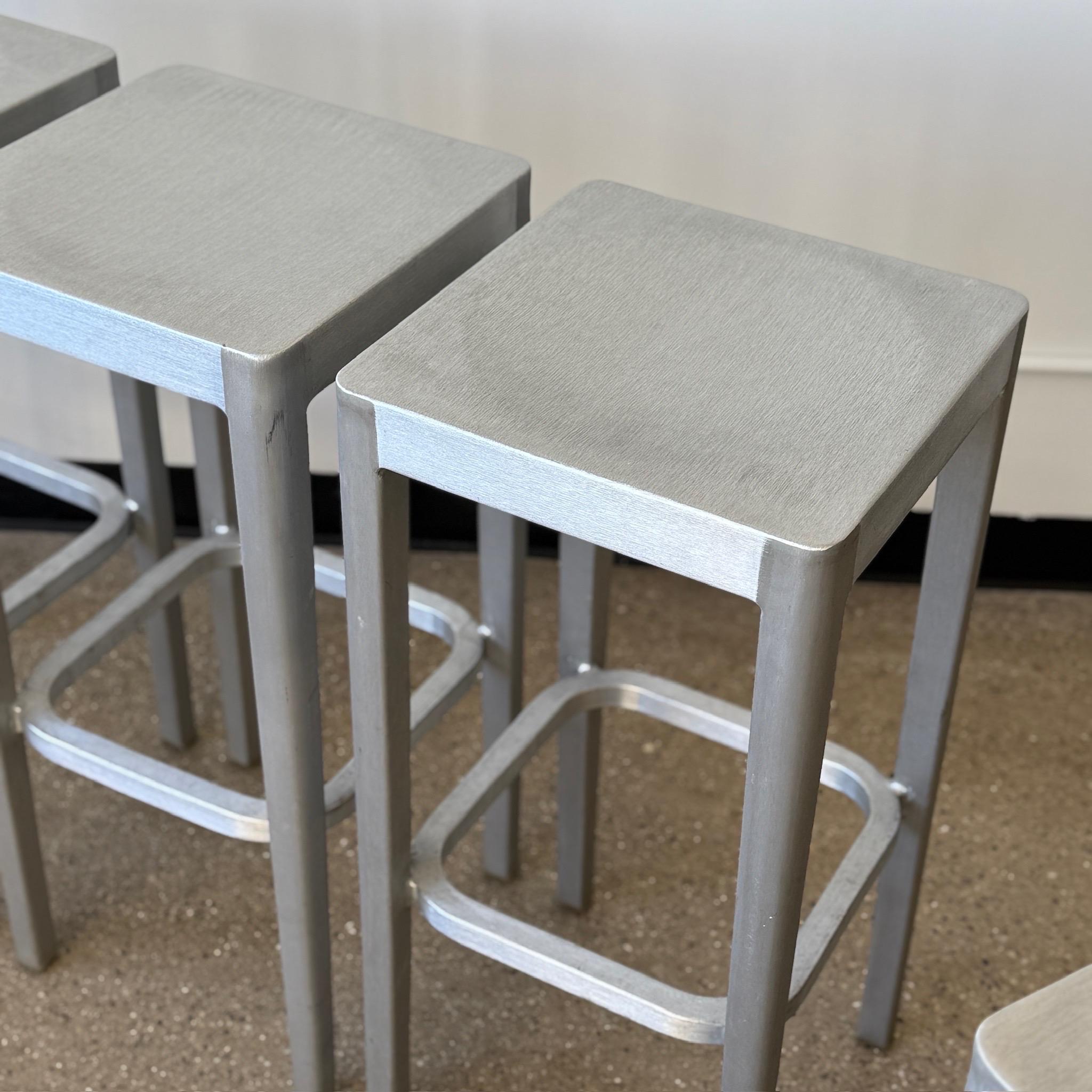 c. 2001. Price is for the set. Contact us if you’d like to purchase a single item. Brushed aluminum on classic Emeco designs. 

