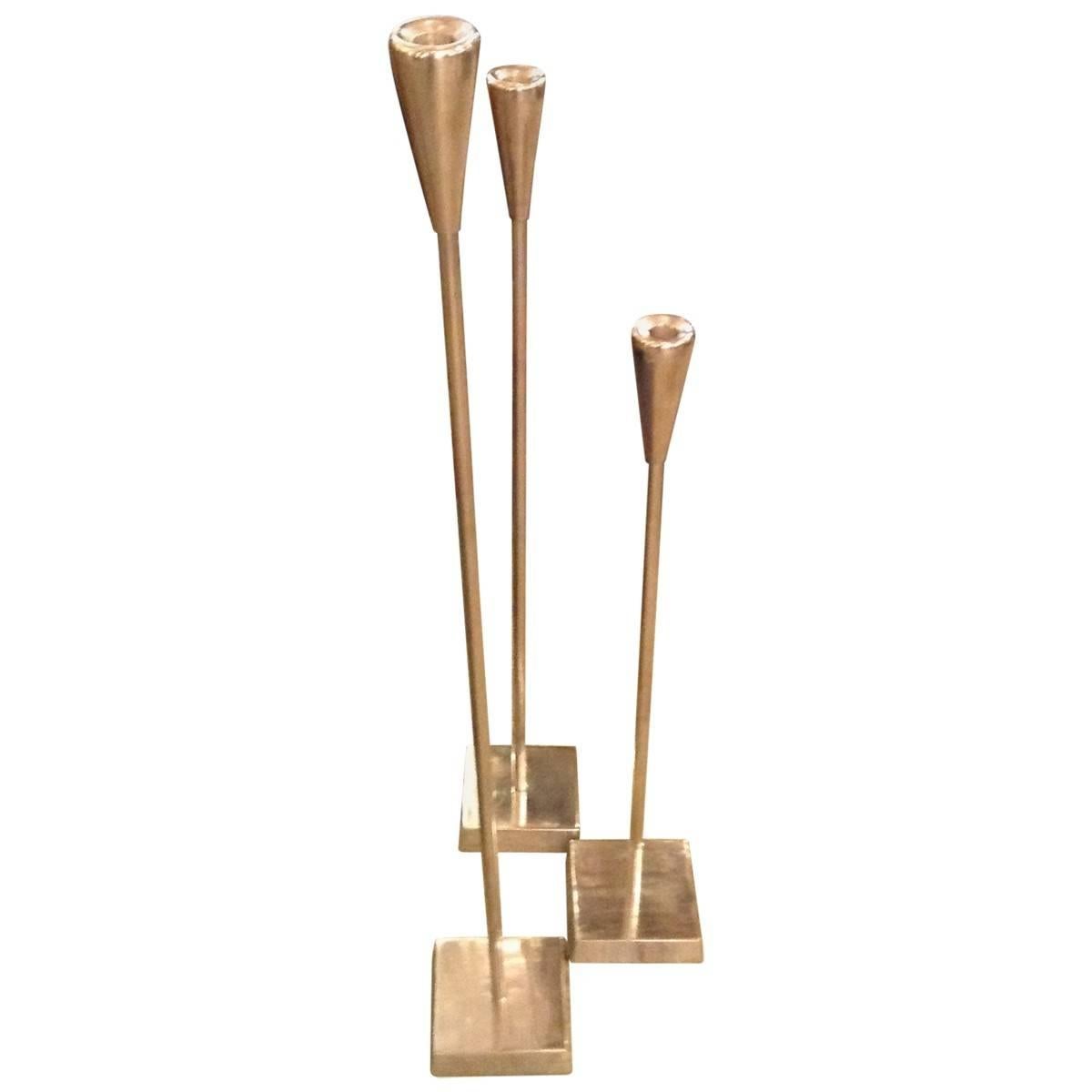 Italian Aluminum Tiered Floor Candlesticks For Sale