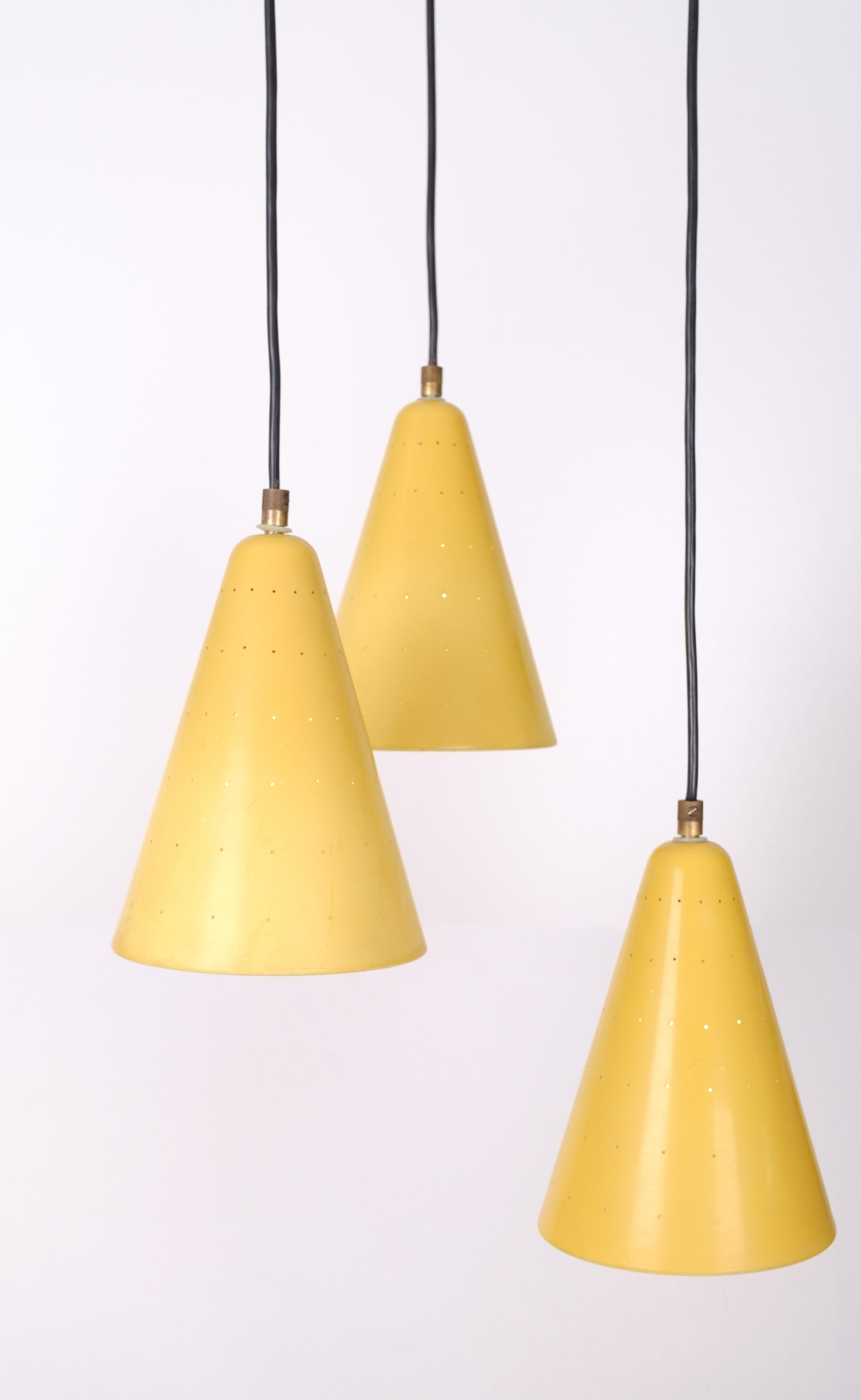 Mid-20th Century Aluminum Yellow Chandelier 1960s  For Sale