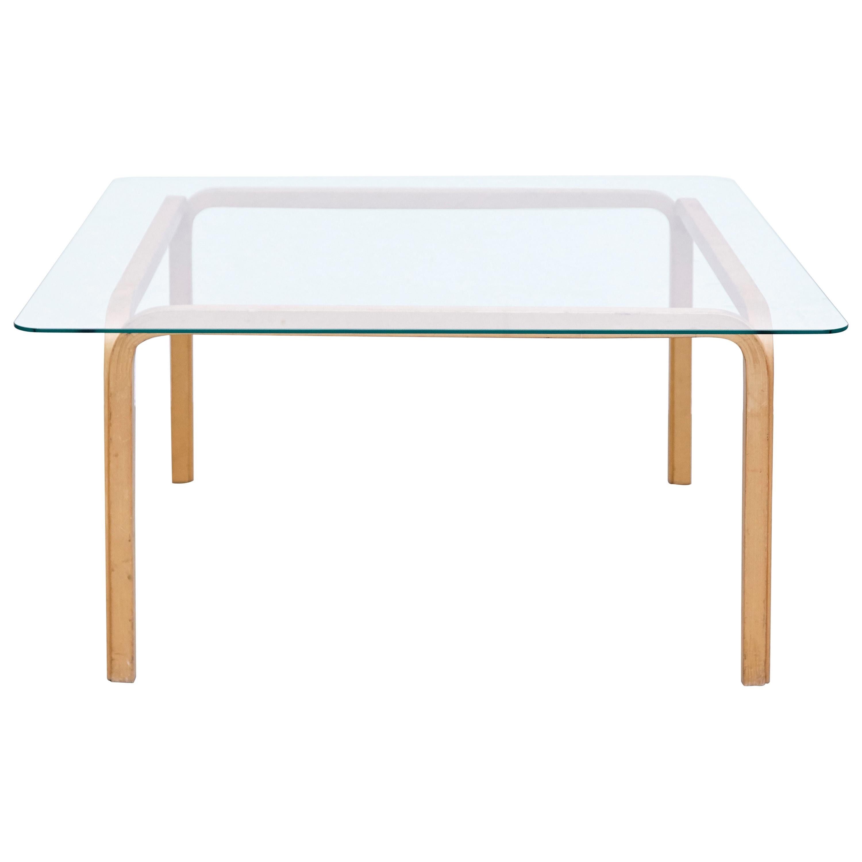 Alva Aalto, Mid-Century Modern, Glass and Wood Y805A Low Table, circa 1980