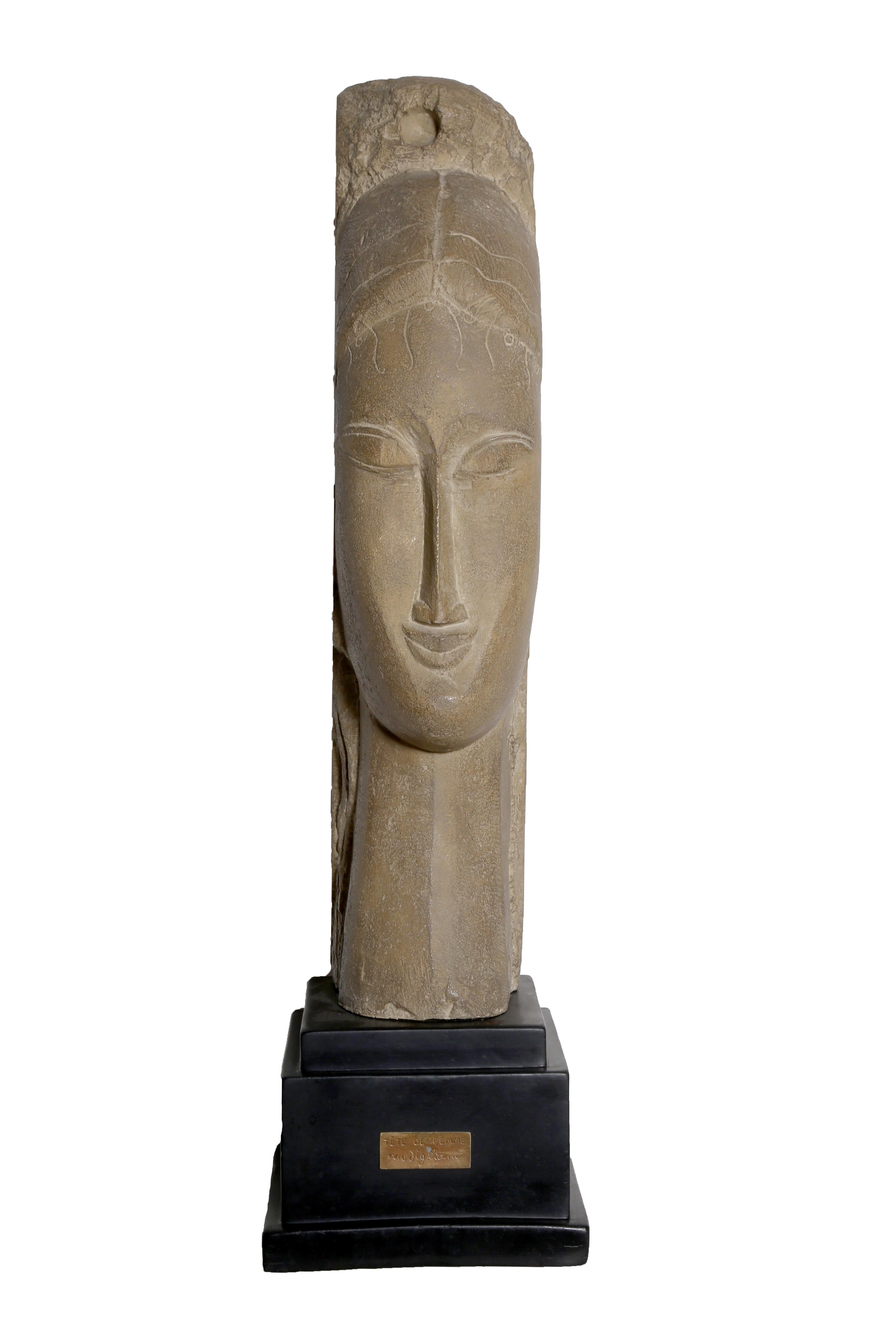 Tete de Femme, After Modigliani - Modern Sculpture by Alva Studios