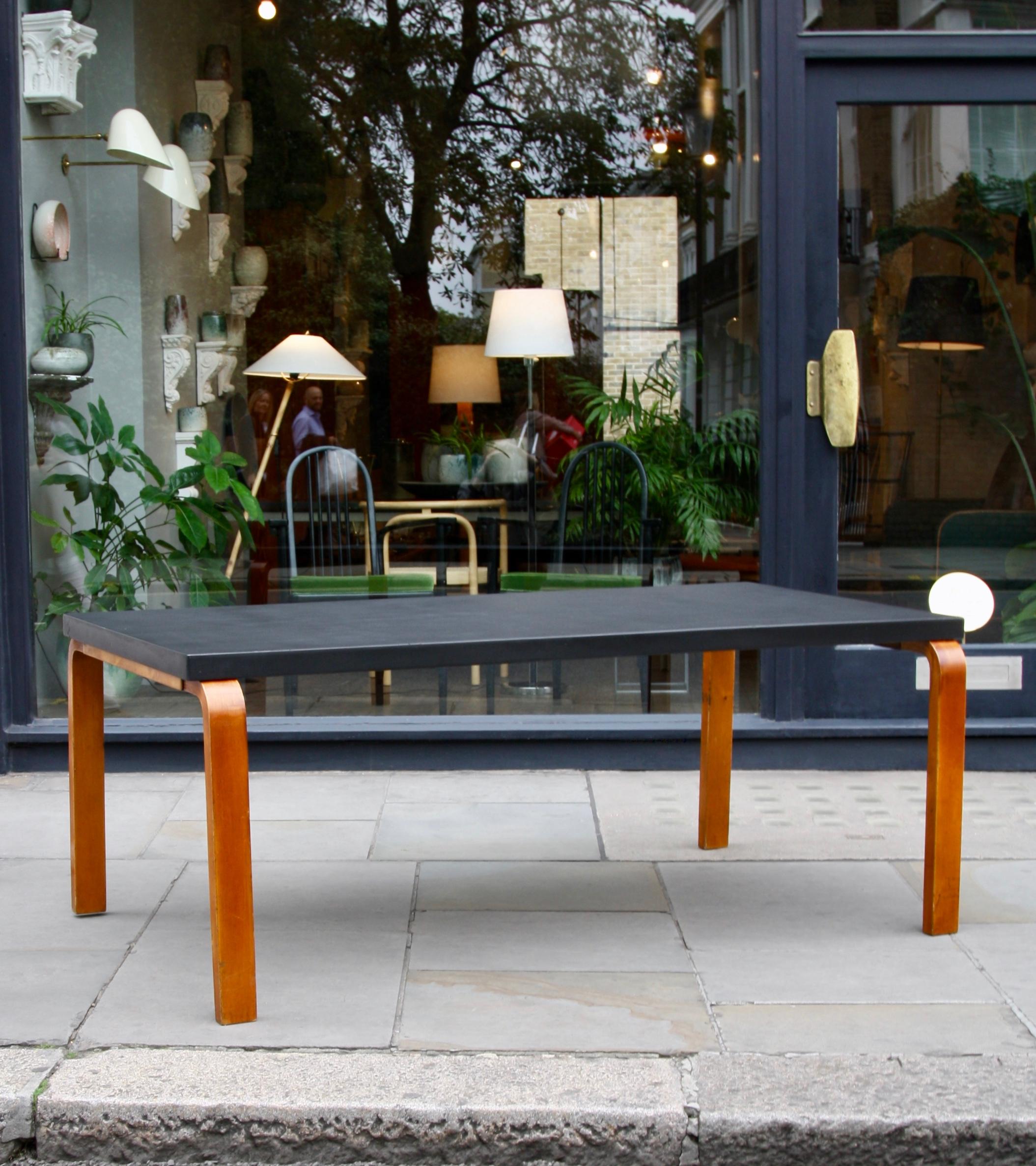 Alvar Aalto, 1935 Large, Early Production, Black Mat Lacquered and Birch Table In Excellent Condition In London, GB