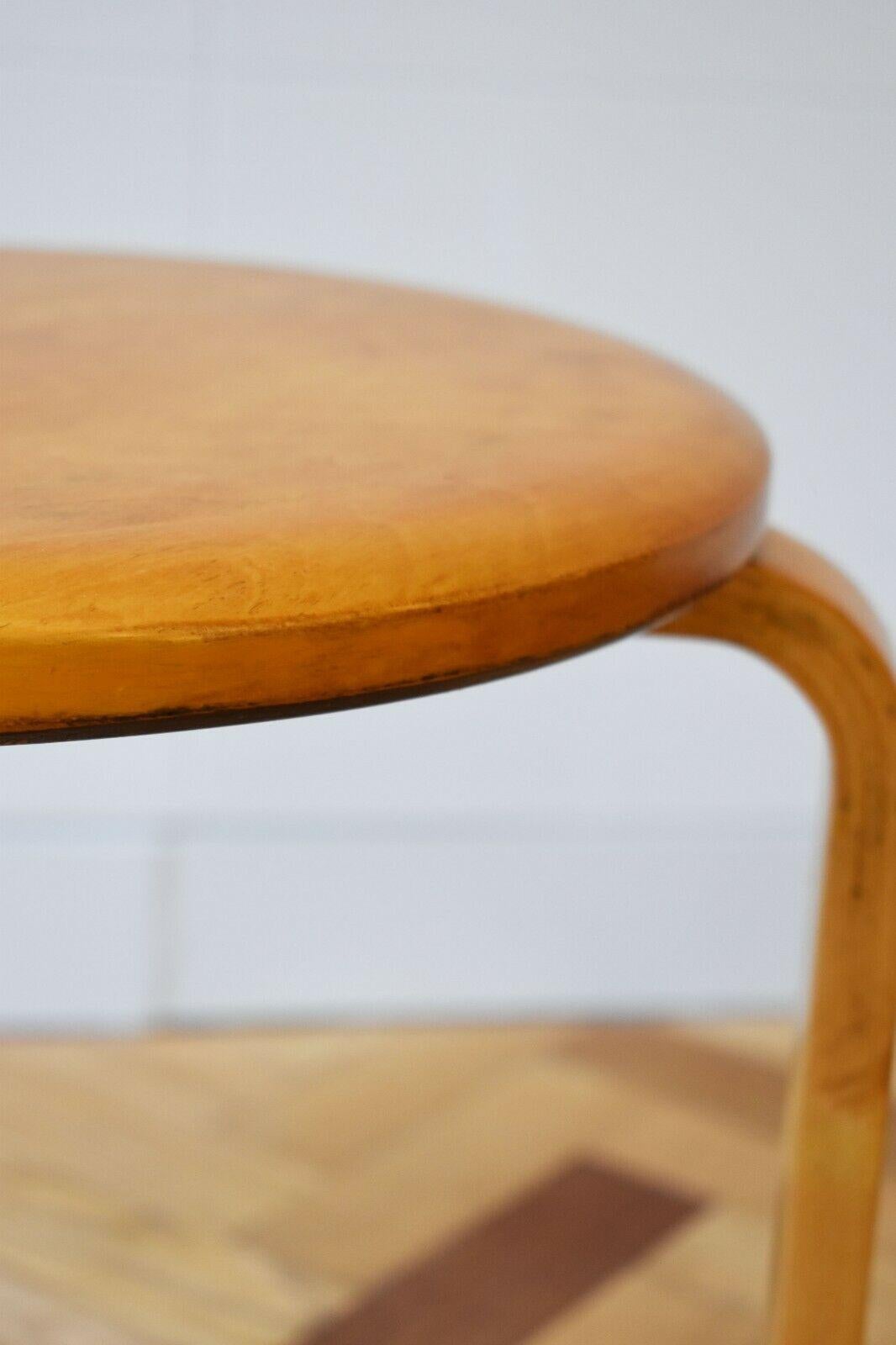 Mid-Century Modern Alvar Aalto, Solid Birch Bentwood Stackable E60 Pascoe Stool for Artek,  1960's For Sale