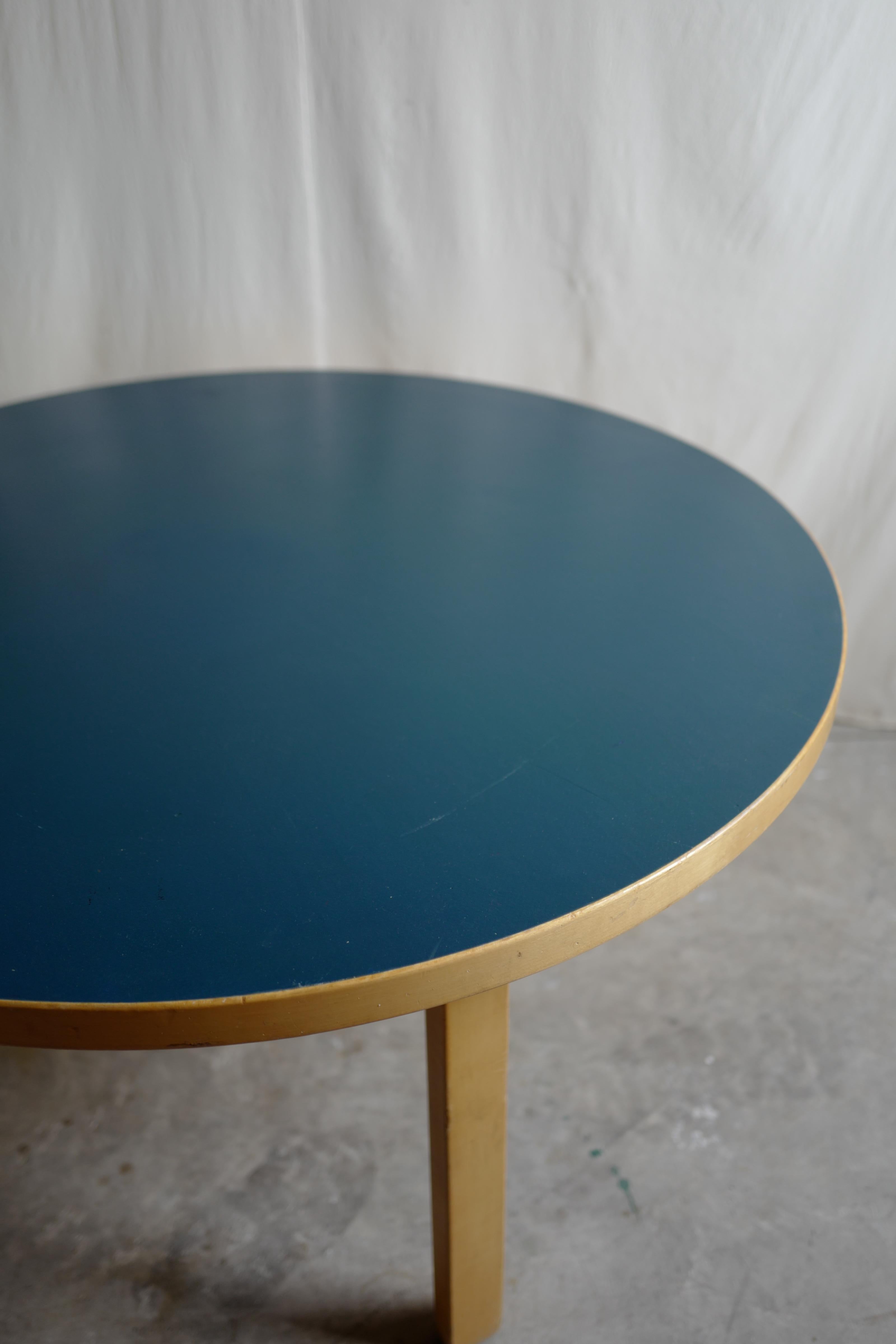 alvar aalto 70's blue linoleum table . original condition and great patina.