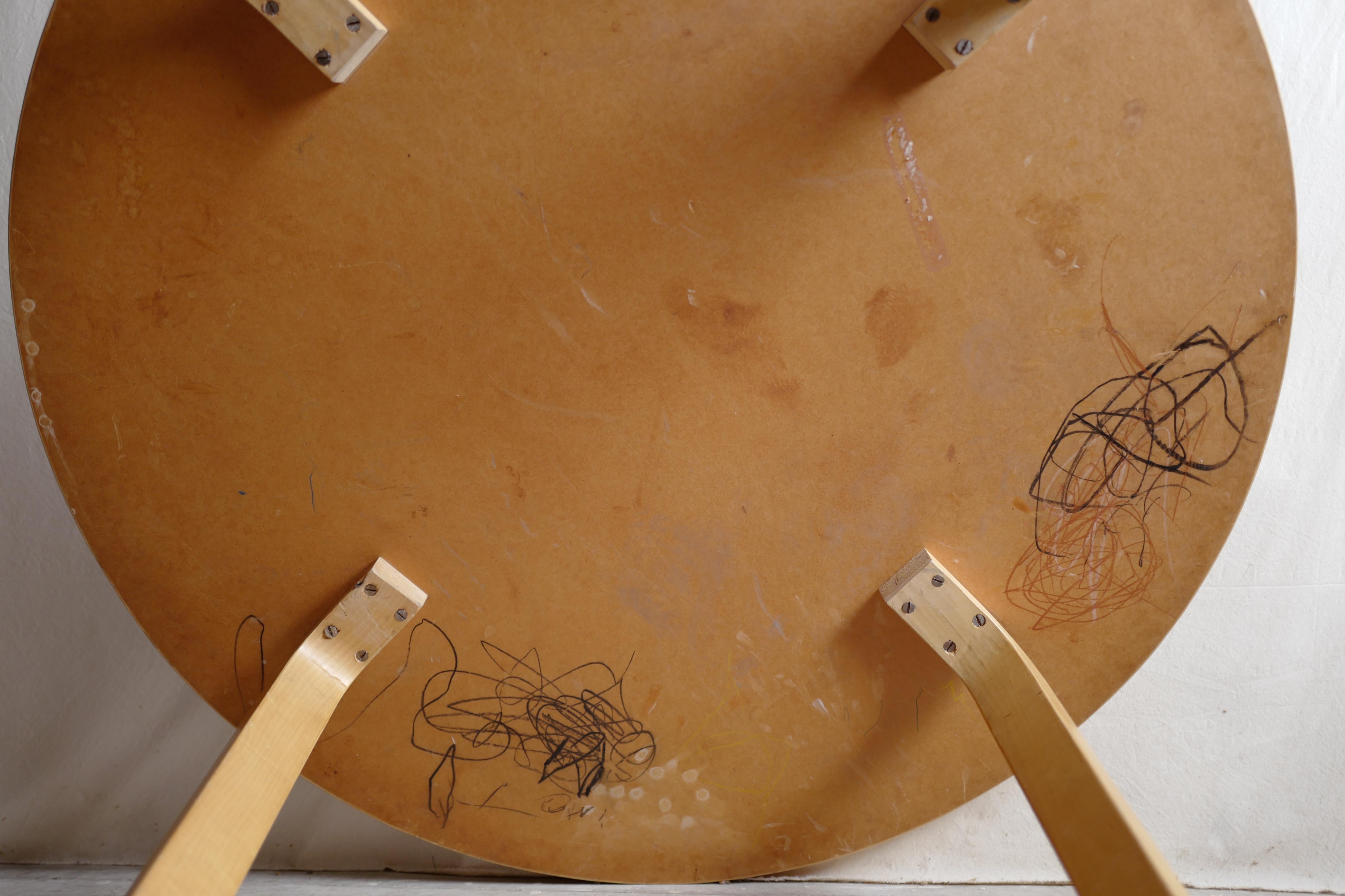Mid-20th Century alvar aalto 1970's 91 table blue linoleum
