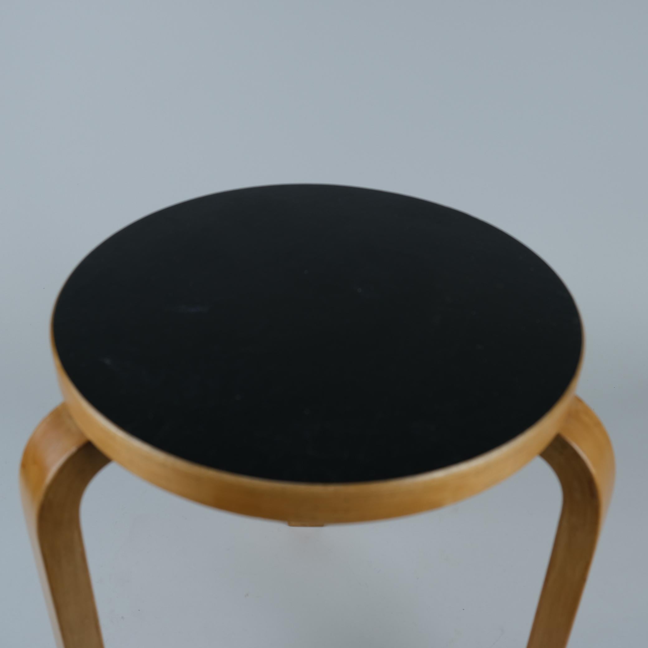Mid-20th Century Alvar Aalto 3-Legged Stool Model 60 In Birch and Black Linoleum, Artek 1950s For Sale