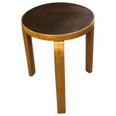 Alvar Aalto 3-Legged Stool Model 60 In Birch and Black Linoleum, Artek 1950s