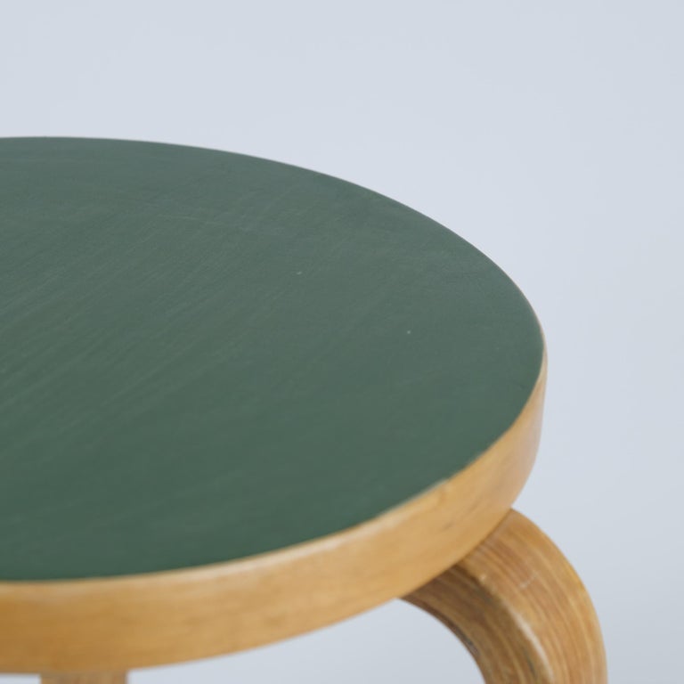 Alvar Aalto 3-Legged Stool Model 60 In Birch and Rare Green