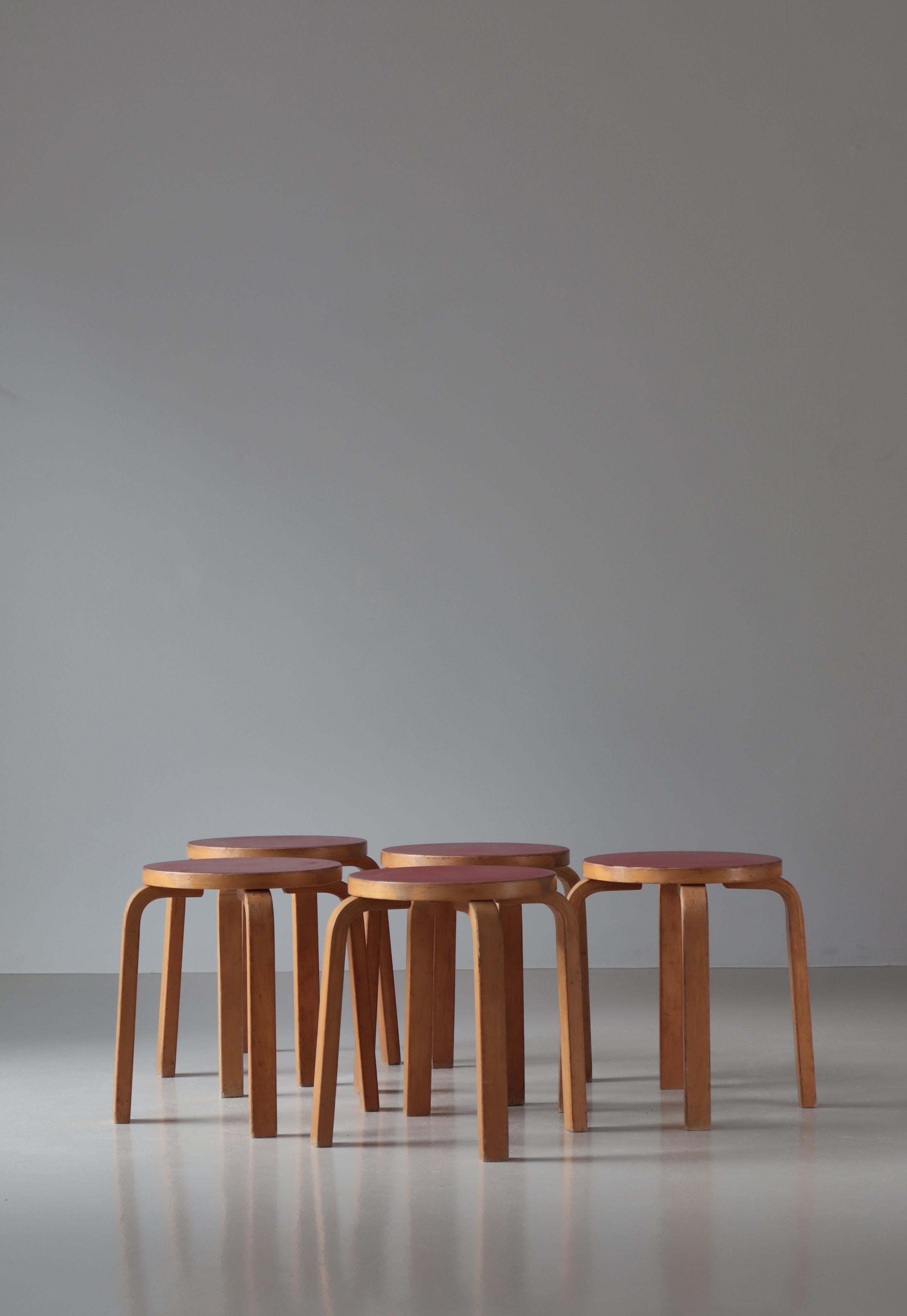 Alvar Aalto 5 Early L-Leg Stools 