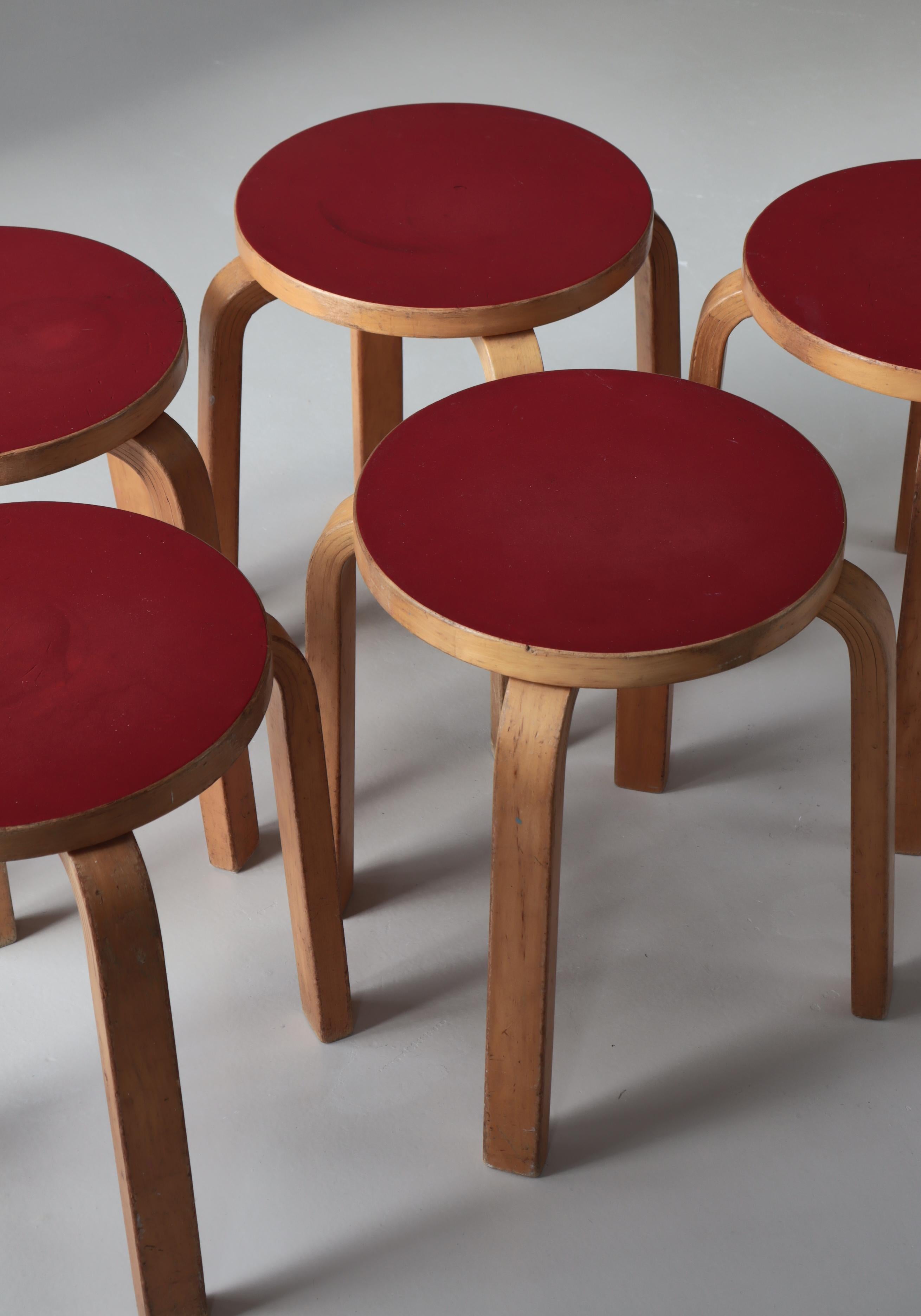 Alvar Aalto 5 Early L-Leg Stools 