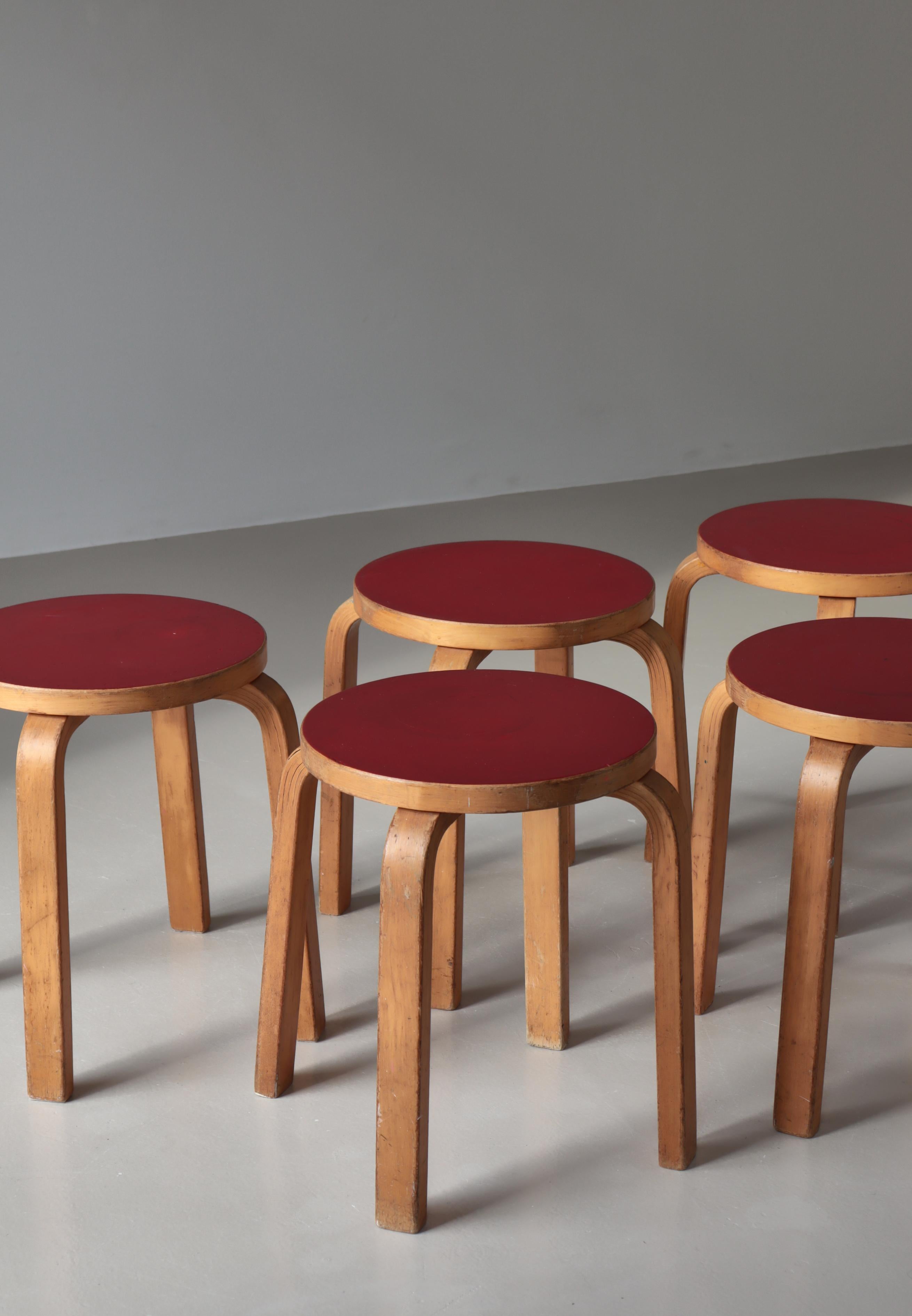 Finnish Alvar Aalto 5 Early L-Leg Stools 