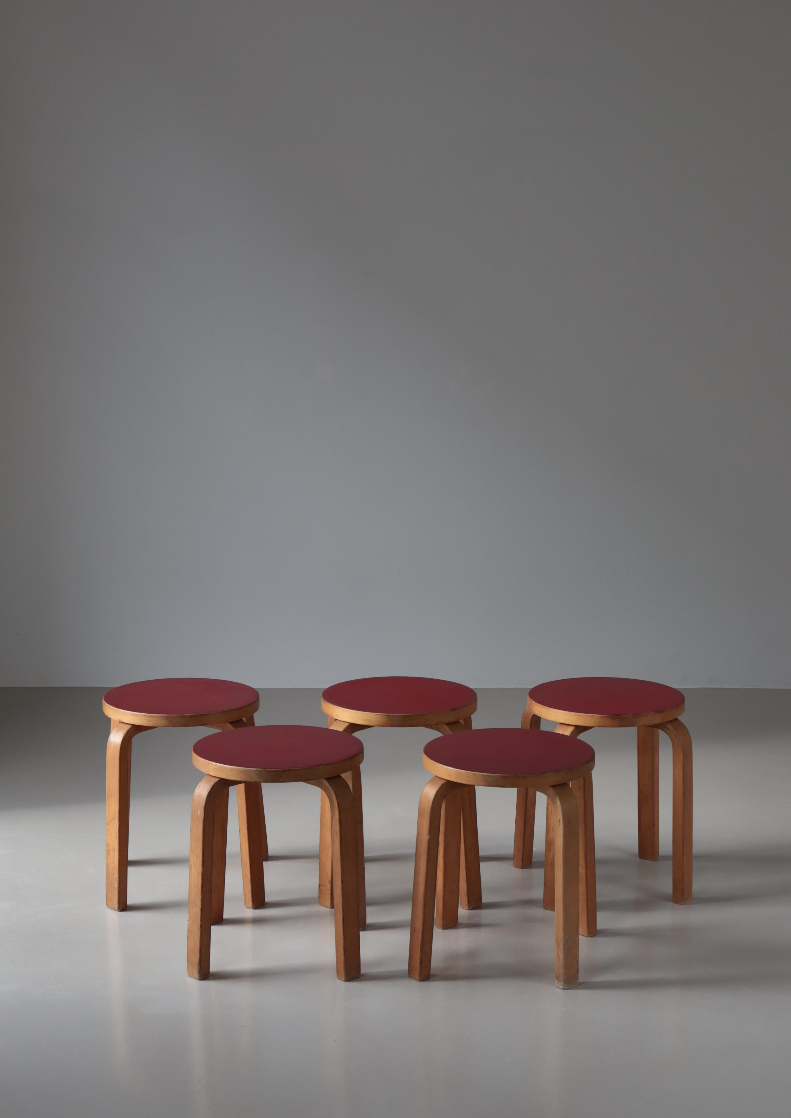 Laminated Alvar Aalto 5 Early L-Leg Stools 
