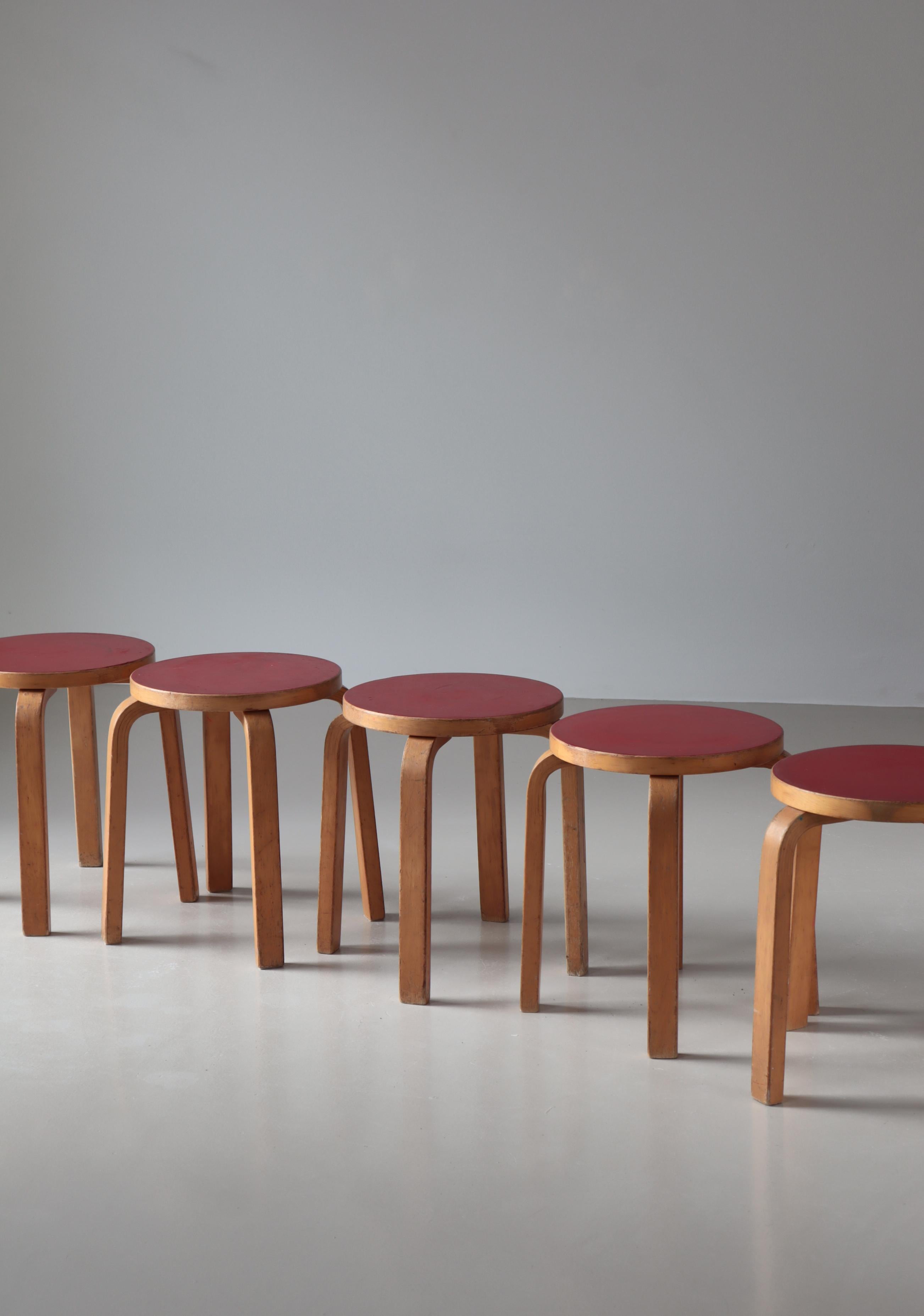 Mid-20th Century Alvar Aalto 5 Early L-Leg Stools 