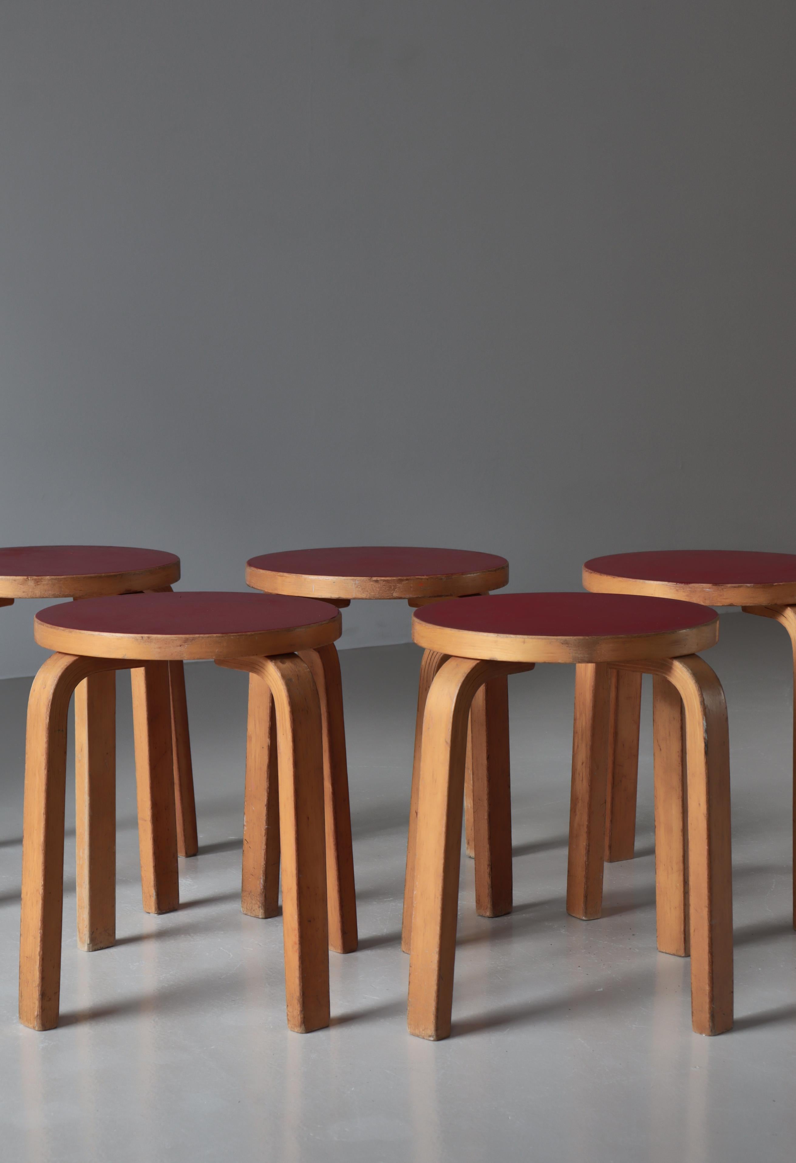 Alvar Aalto 5 Early L-Leg Stools 