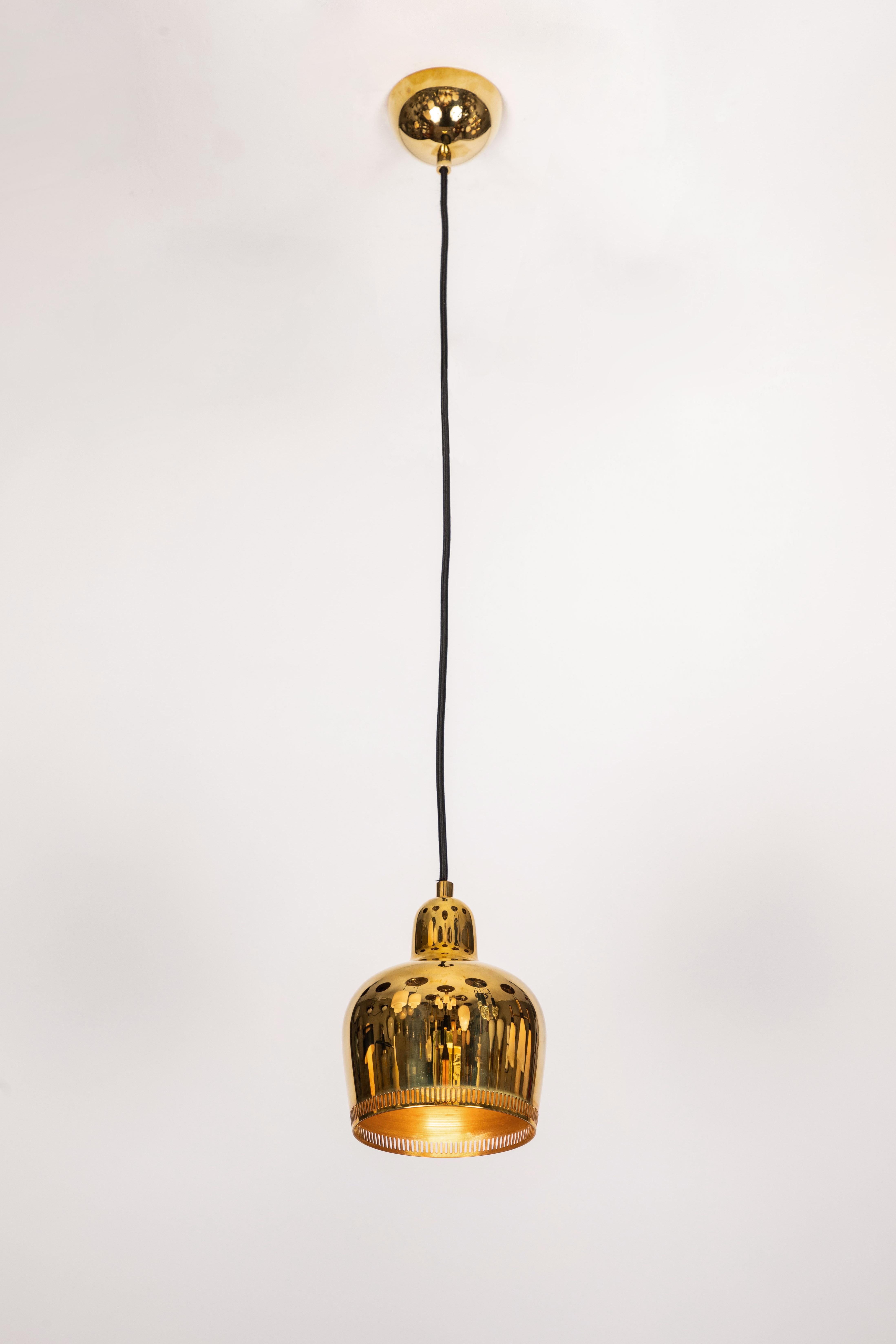 Finnish Alvar Aalto A330S 'Golden Bell Savoy Edition' All Brass Pendant Light for Artek