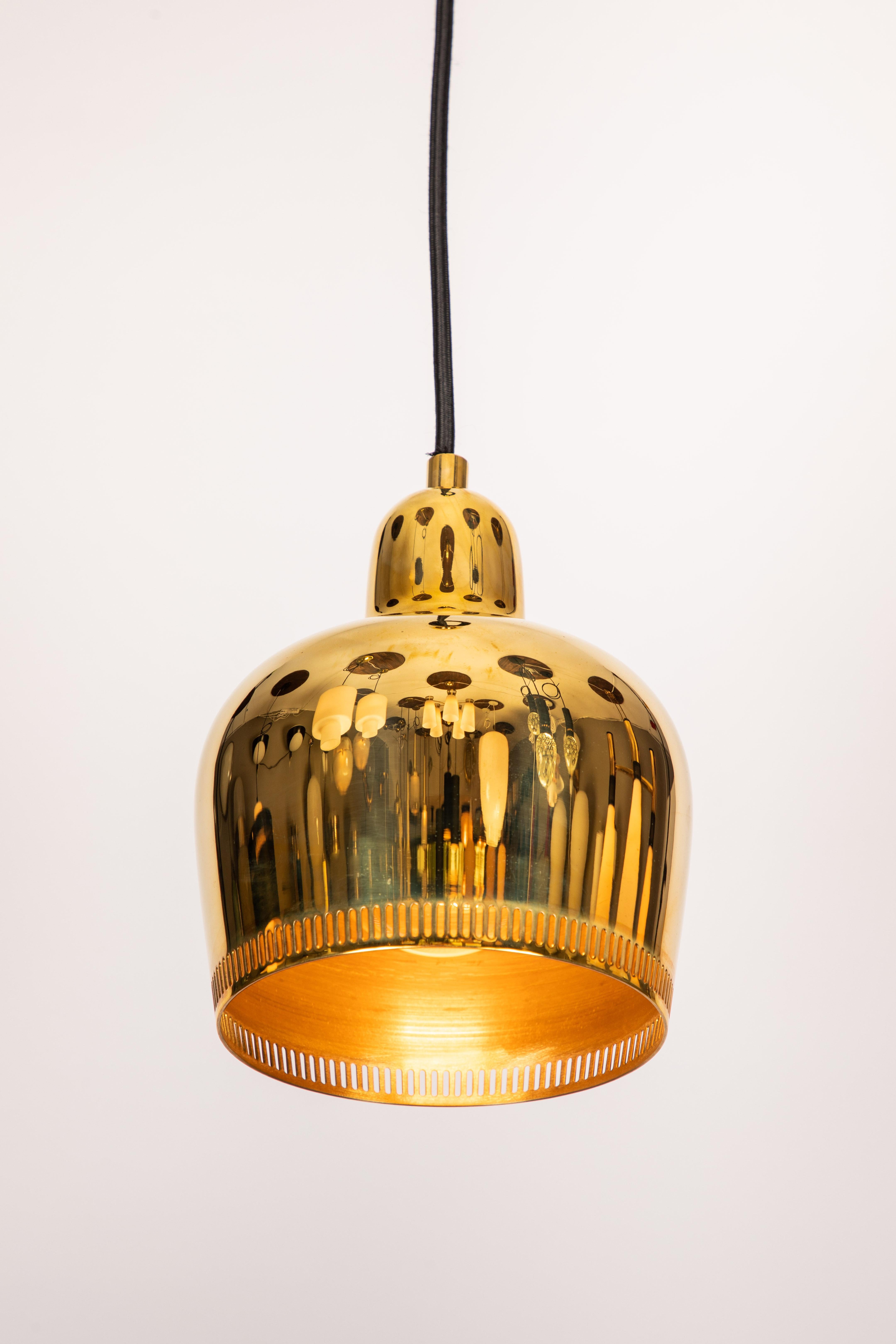 Contemporary Alvar Aalto A330S 'Golden Bell Savoy Edition' All Brass Pendant Light for Artek