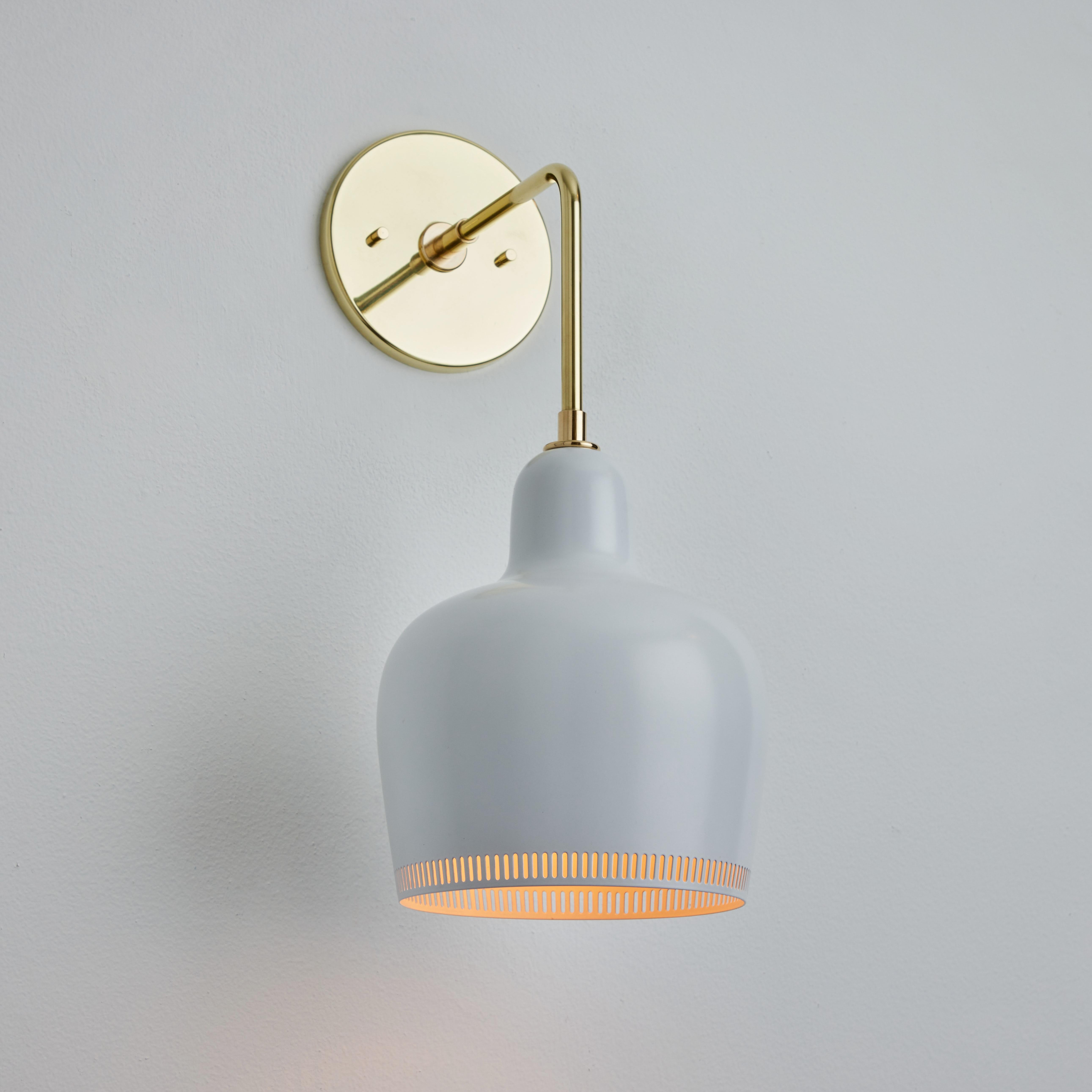 Painted Alvar Aalto A330s White Metal and Brass Wall Light for Artek For Sale