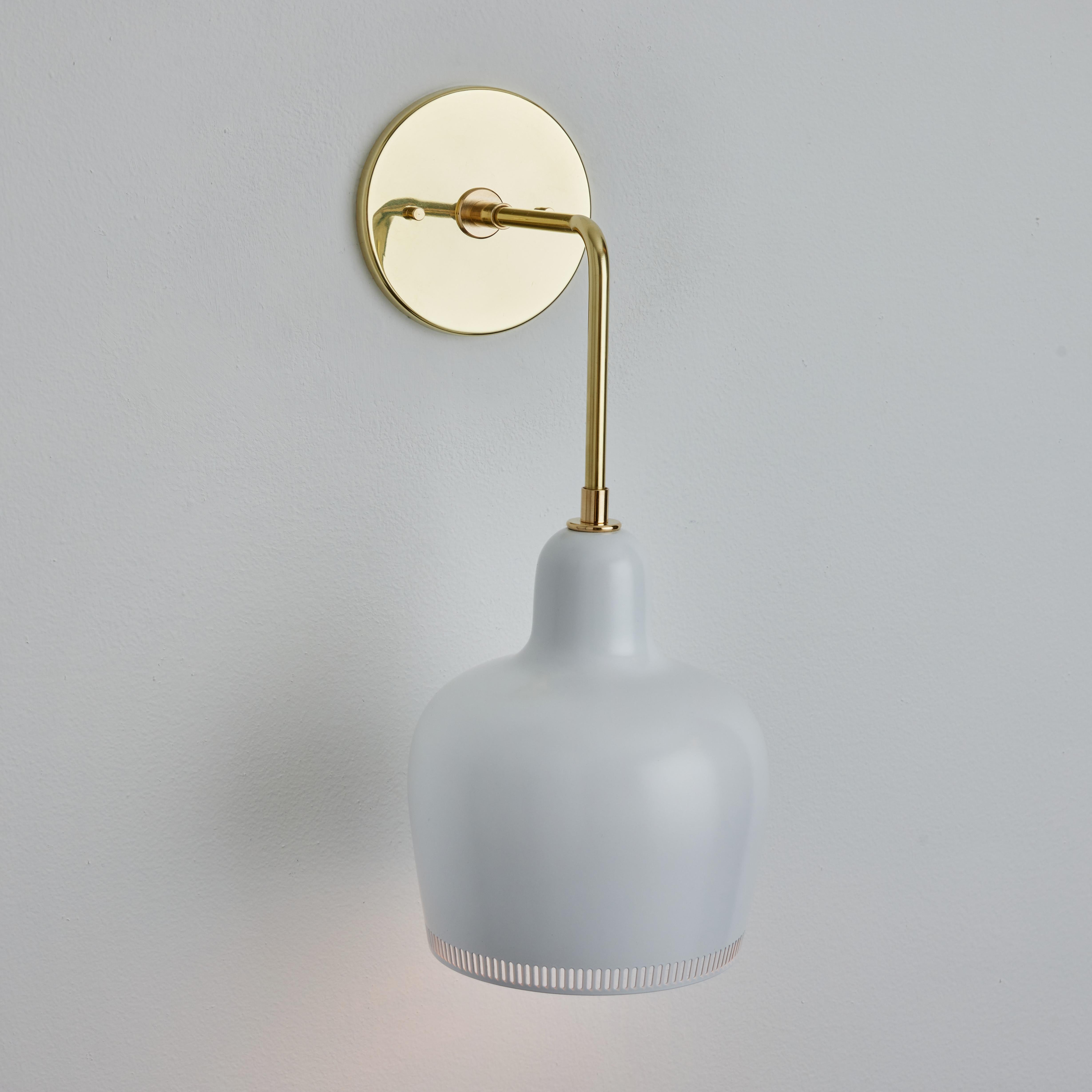 Contemporary Alvar Aalto A330s White Metal and Brass Wall Light for Artek For Sale