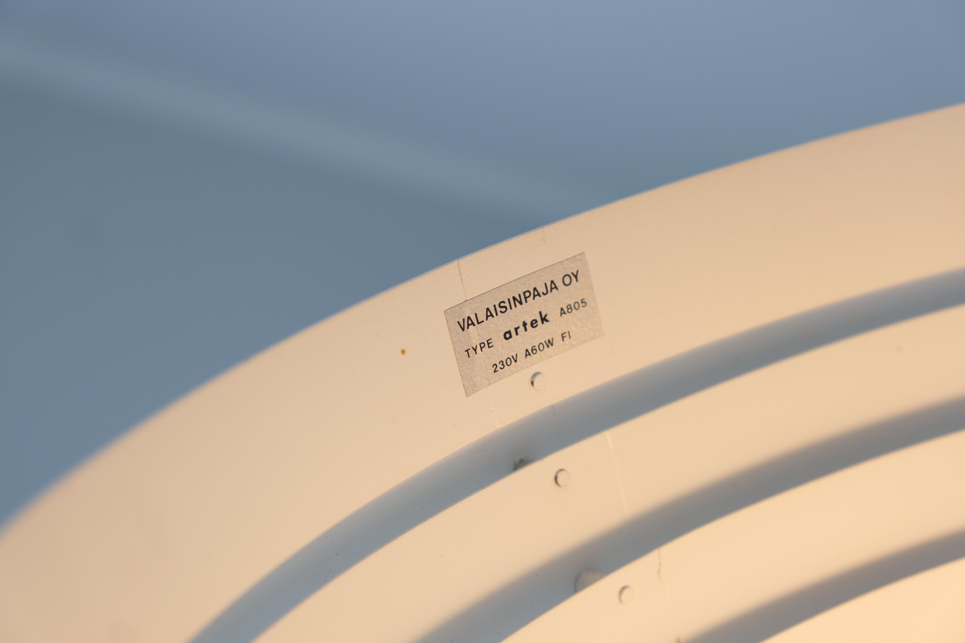Metal Alvar Aalto Angel Wing Floor Lamp A805 White, Brass & Leather Valaisinpaja 1980s For Sale