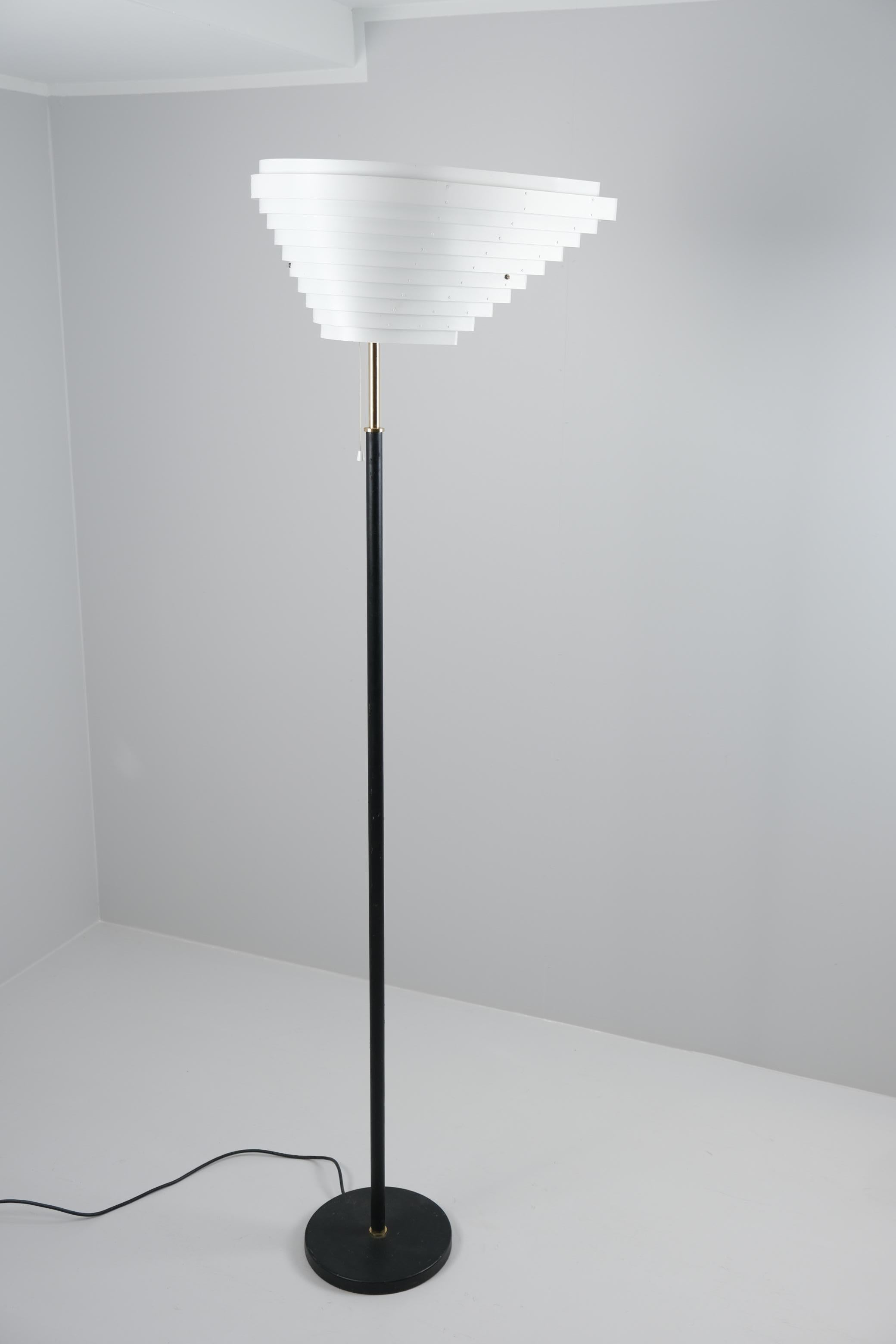 This lamp is a legendary Alvar Aalto design and one of his finest creations. It was first designed in 1954 for the Social Insurance Institution of Finland. The name of course comes from the shape of the shade which is asymmetrical and looks like an
