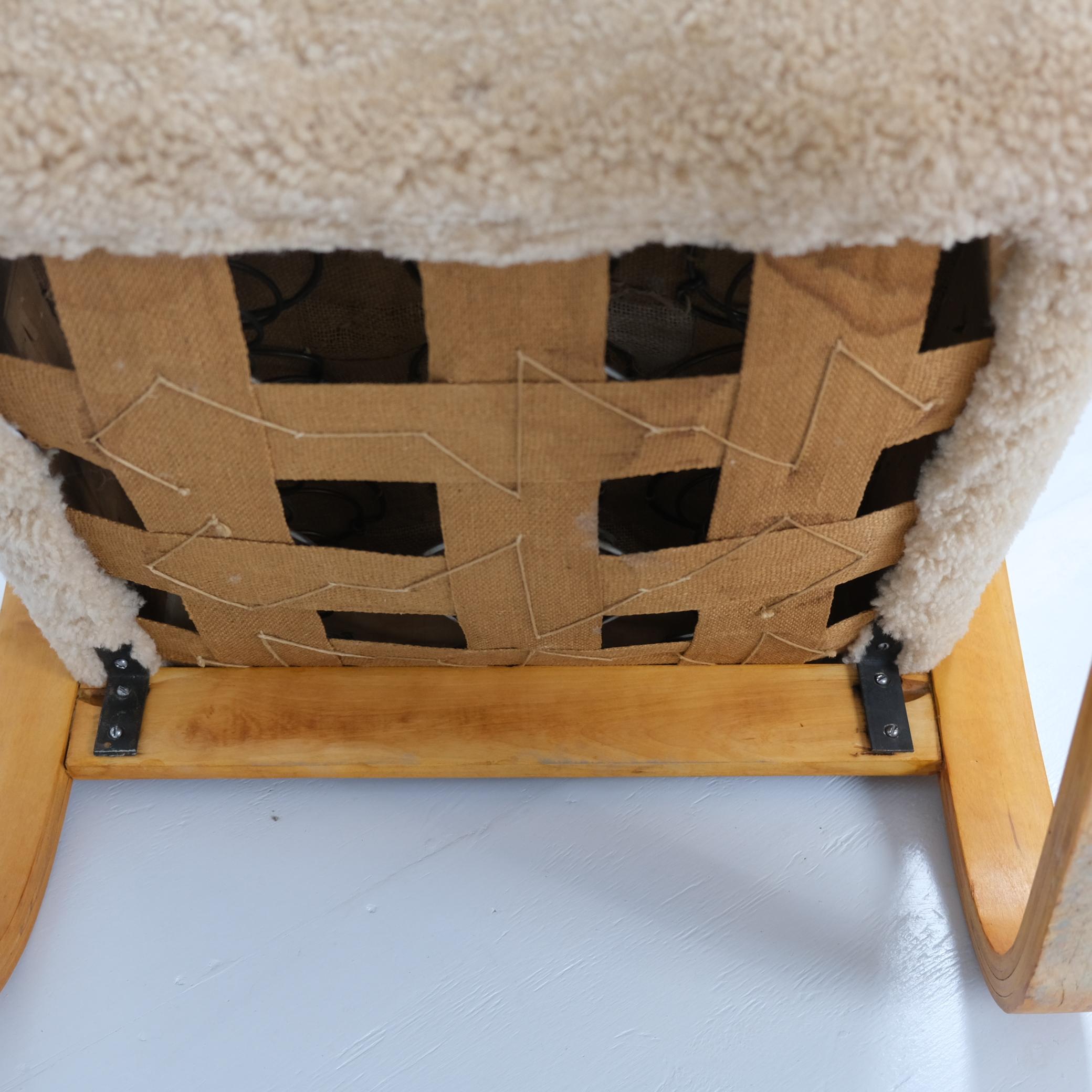 Alvar Aalto Sessel Modell 401 aus Birke und Honey Schafsleder, Artek 1950er Jahre (Stoff) im Angebot