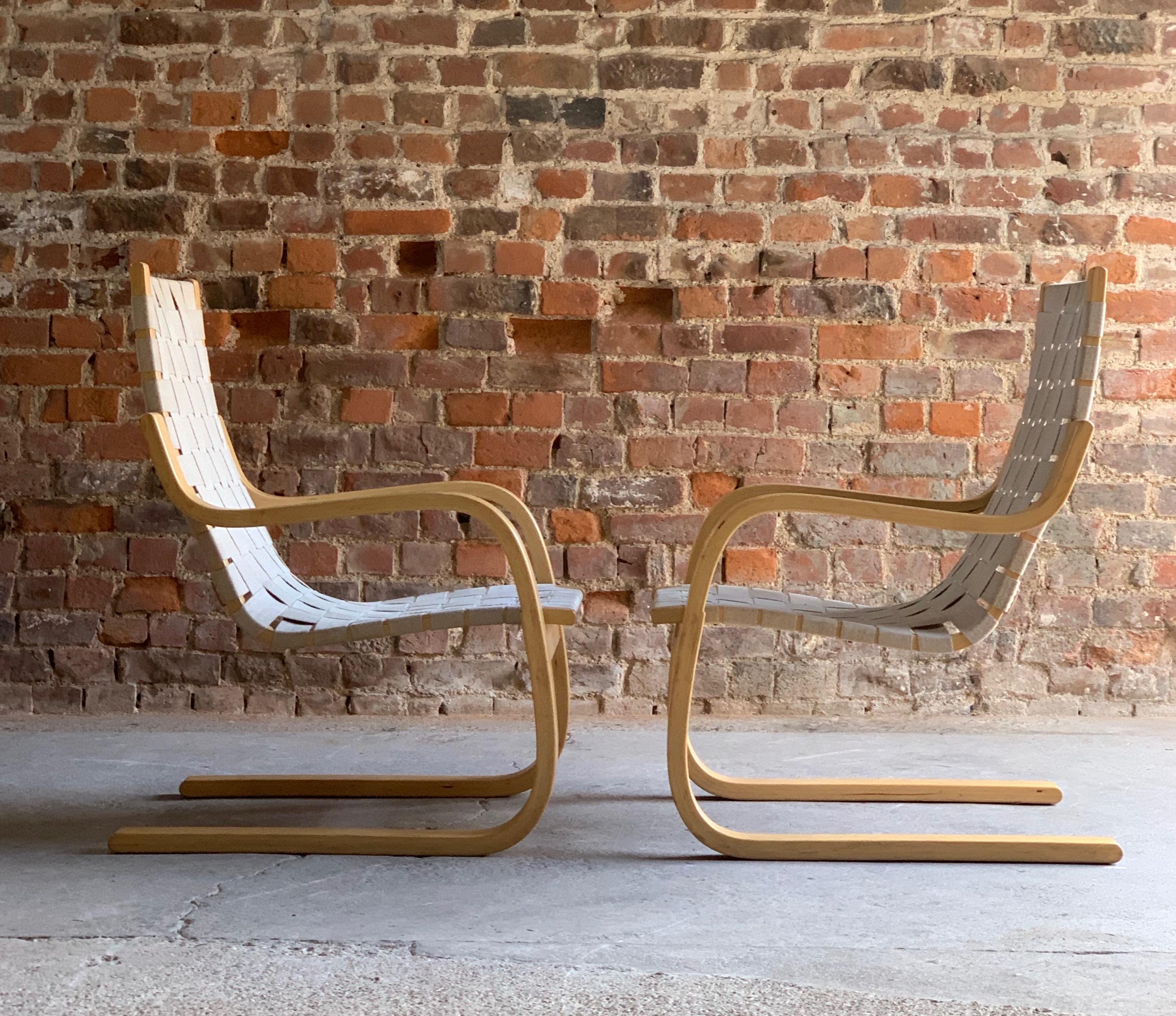 Finnish Alvar Aalto Armchair Model 406 Pair of Cantilever Chairs by Artek, circa 1970s