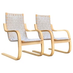 Alvar Aalto Armchair Model 406 Pair of Cantilever Chairs by Artek, circa 1970s