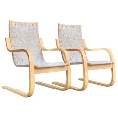 Alvar Aalto Armchair Model 406 Pair of Cantilever Chairs by Artek, circa 1970s