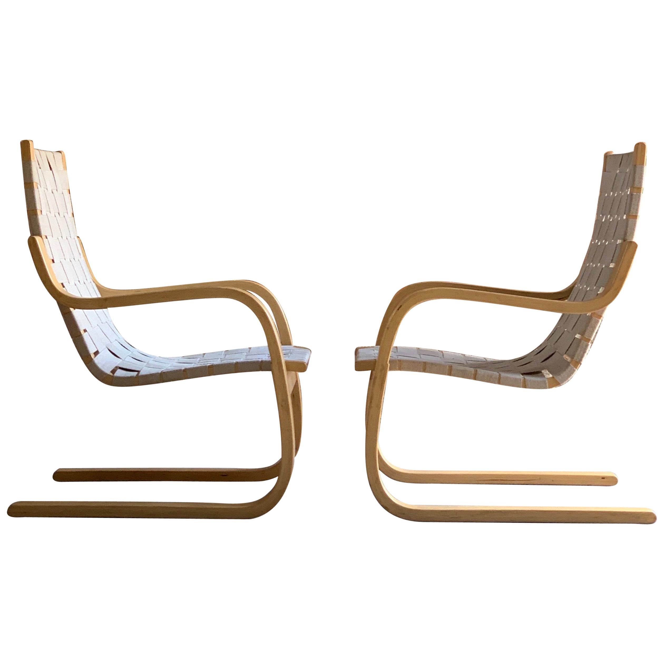 Alvar Aalto Armchair Model 406 Pair of Cantilever Chairs by Artek, circa 1970s