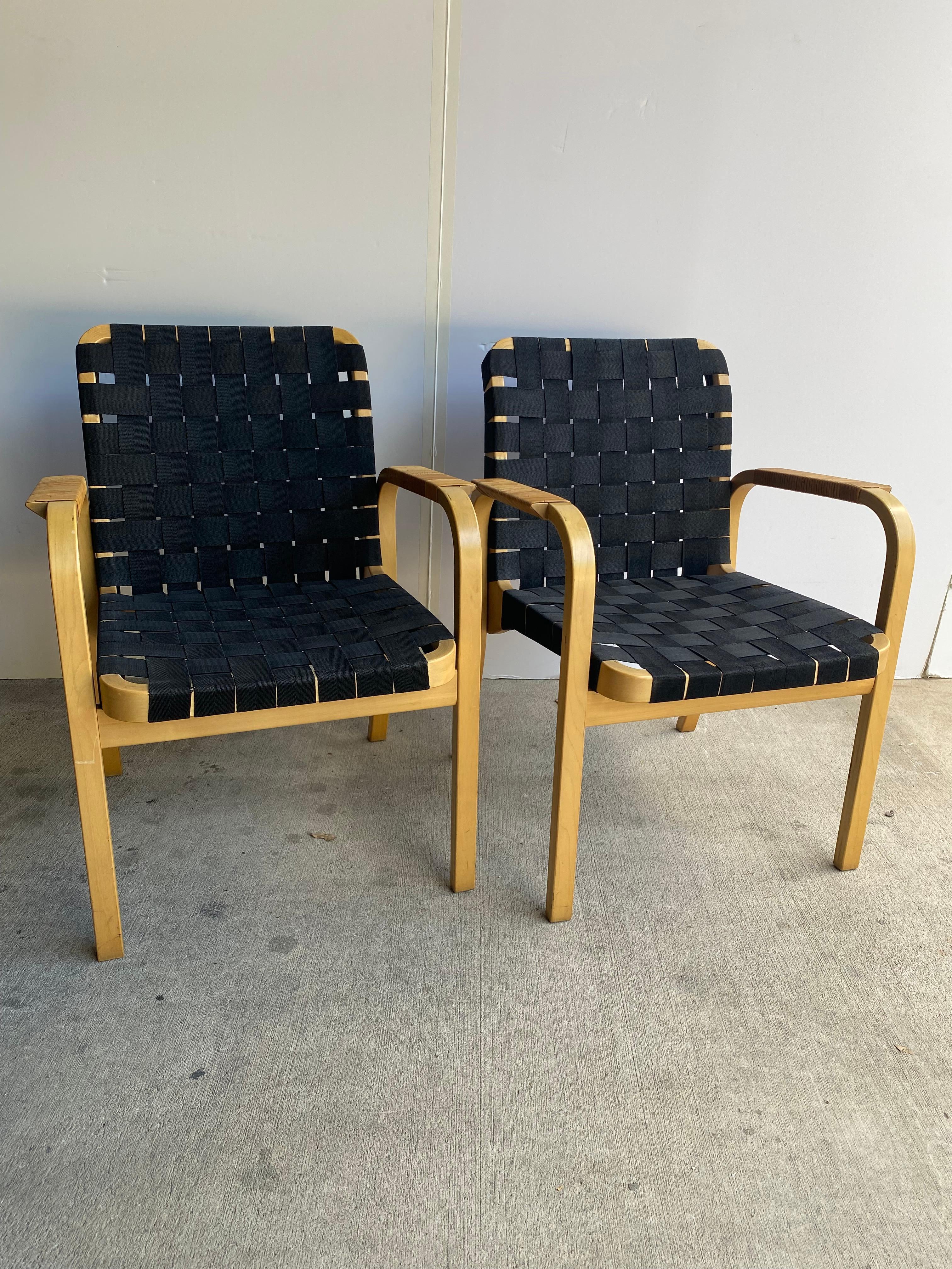 Scandinavian Modern Alvar Aalto Armchairs with Black Straps, Finland, 1960's For Sale