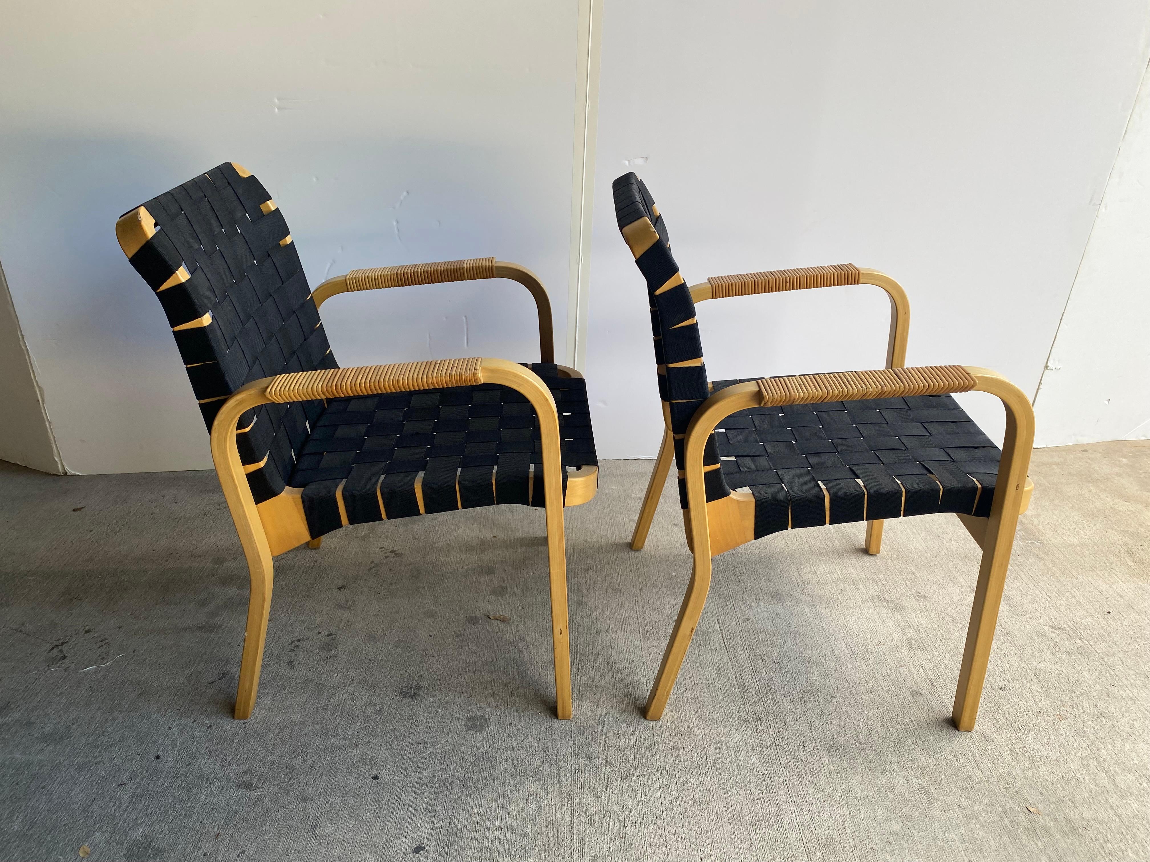 Finnish Alvar Aalto Armchairs with Black Straps, Finland, 1960's For Sale
