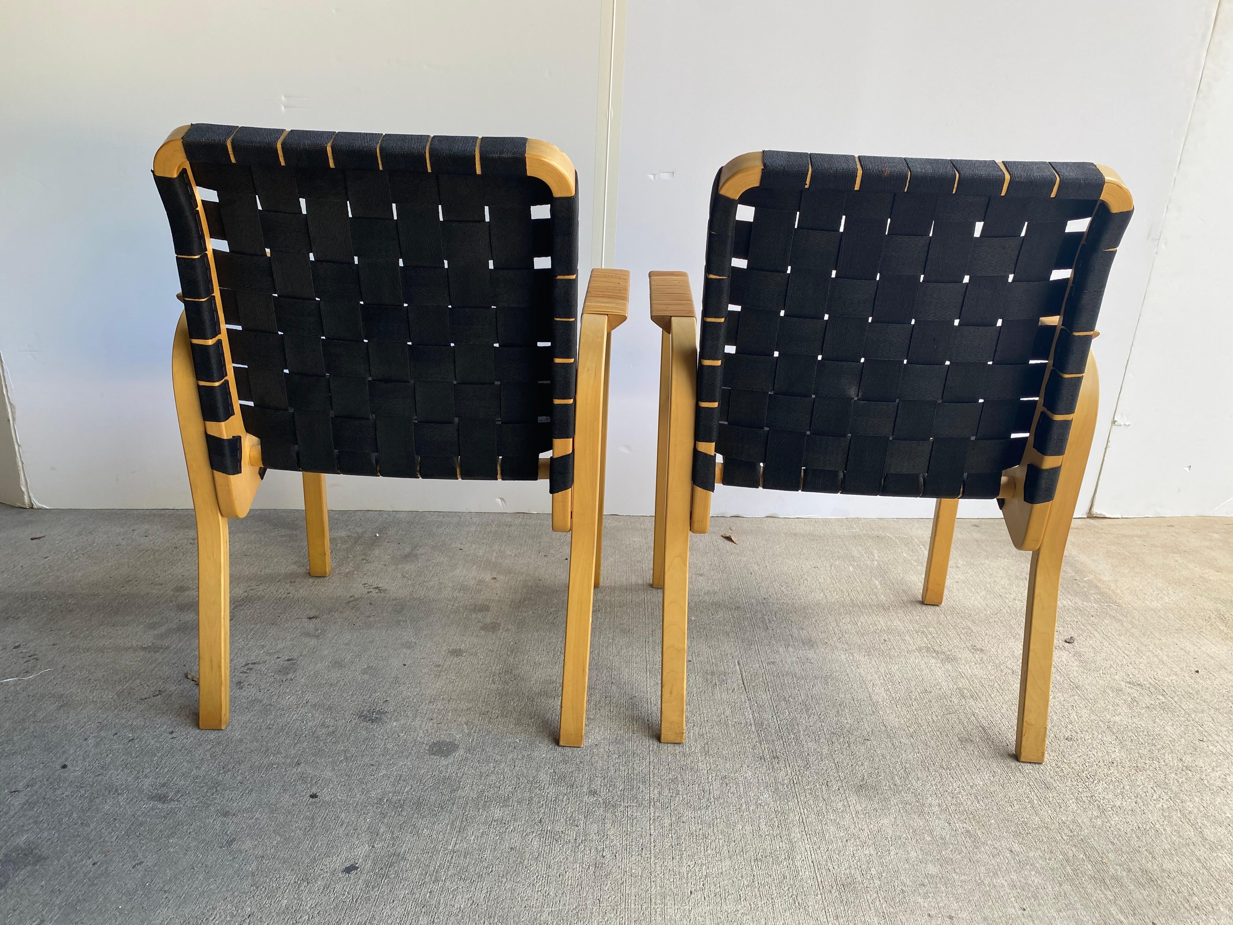 Alvar Aalto Armchairs with Black Straps, Finland, 1960's In Good Condition For Sale In Austin, TX