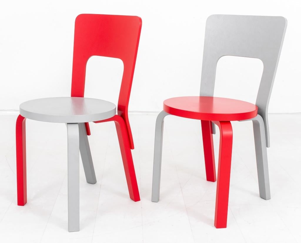 20th Century Alvar Aalto Artek Mid-Century Modern 66 Chairs, Pair  For Sale