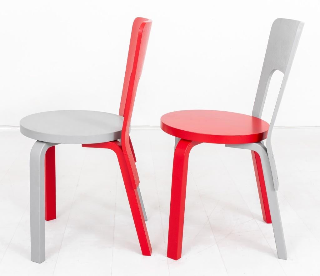 Wood Alvar Aalto Artek Mid-Century Modern 66 Chairs, Pair  For Sale