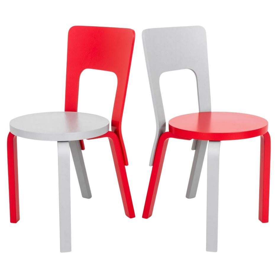 Alvar Aalto Artek Mid-Century Modern 66 Chairs, Pair 