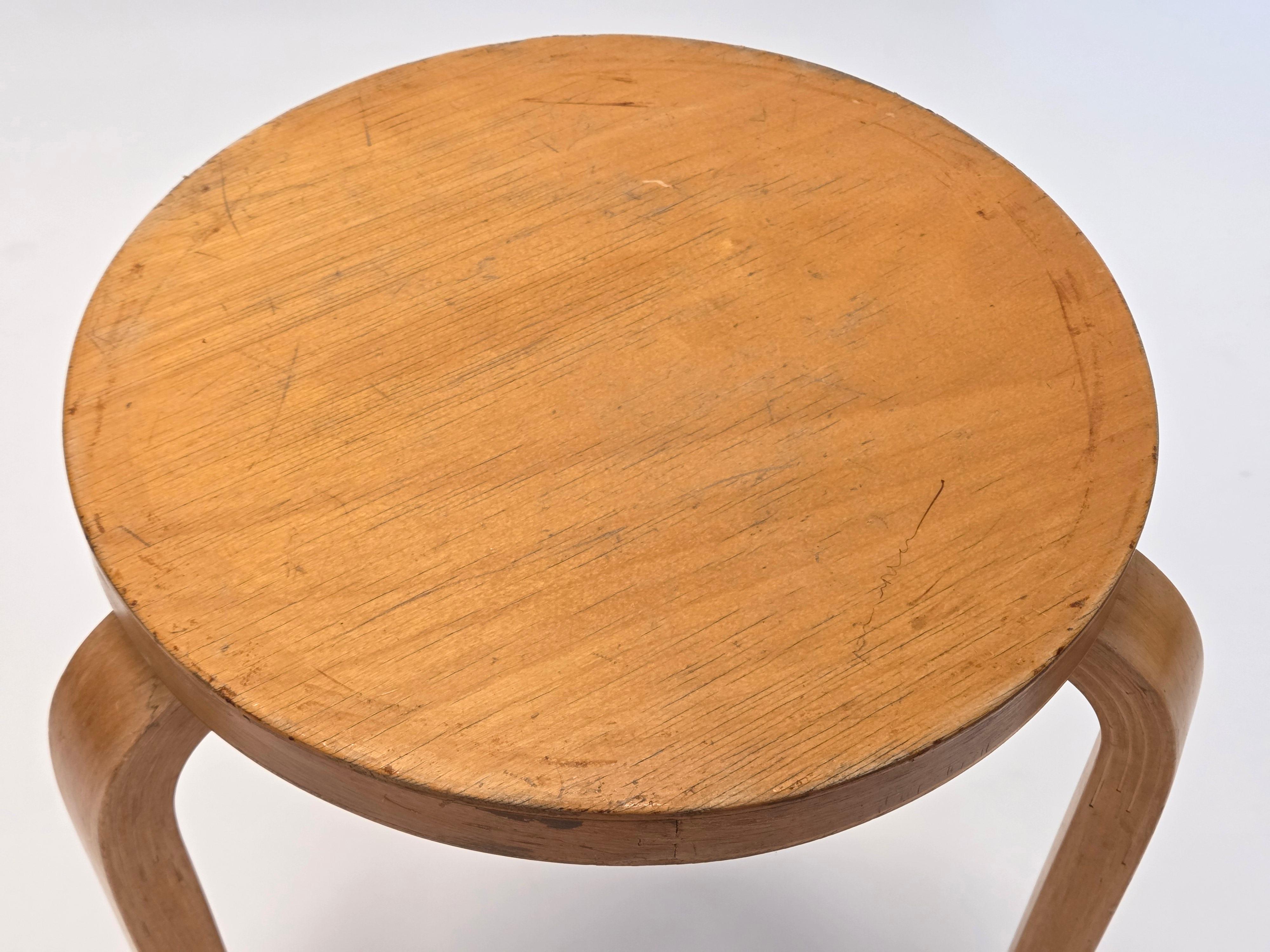 Alvar Aalto Artek Stool 60 Finland 1950s Vintage Original For Sale